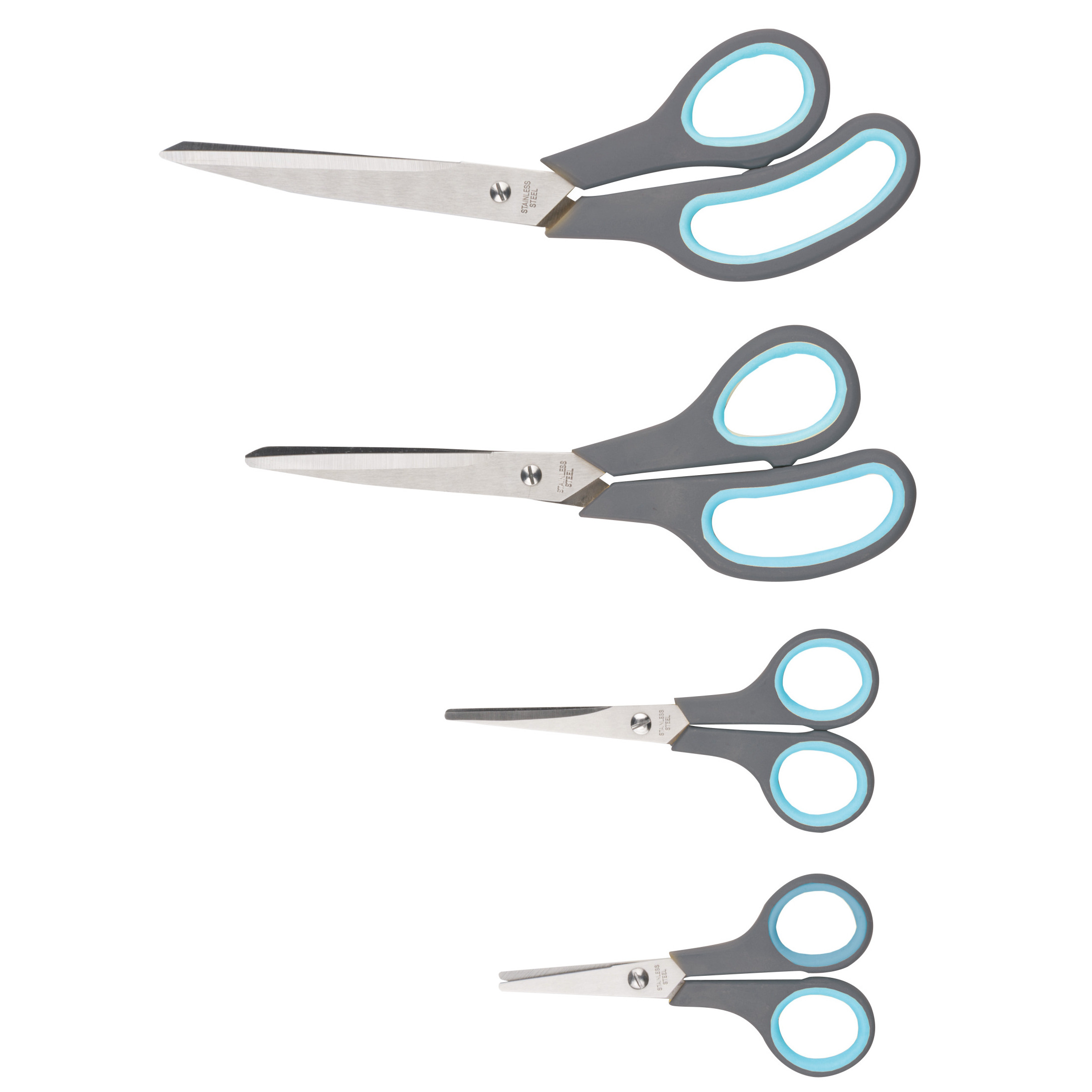 Huishoudscharen/hobby of kantoor scharen - set van 4x stuks - blauw - 25 cm - 24 cm - 14 cm - 12 cm -