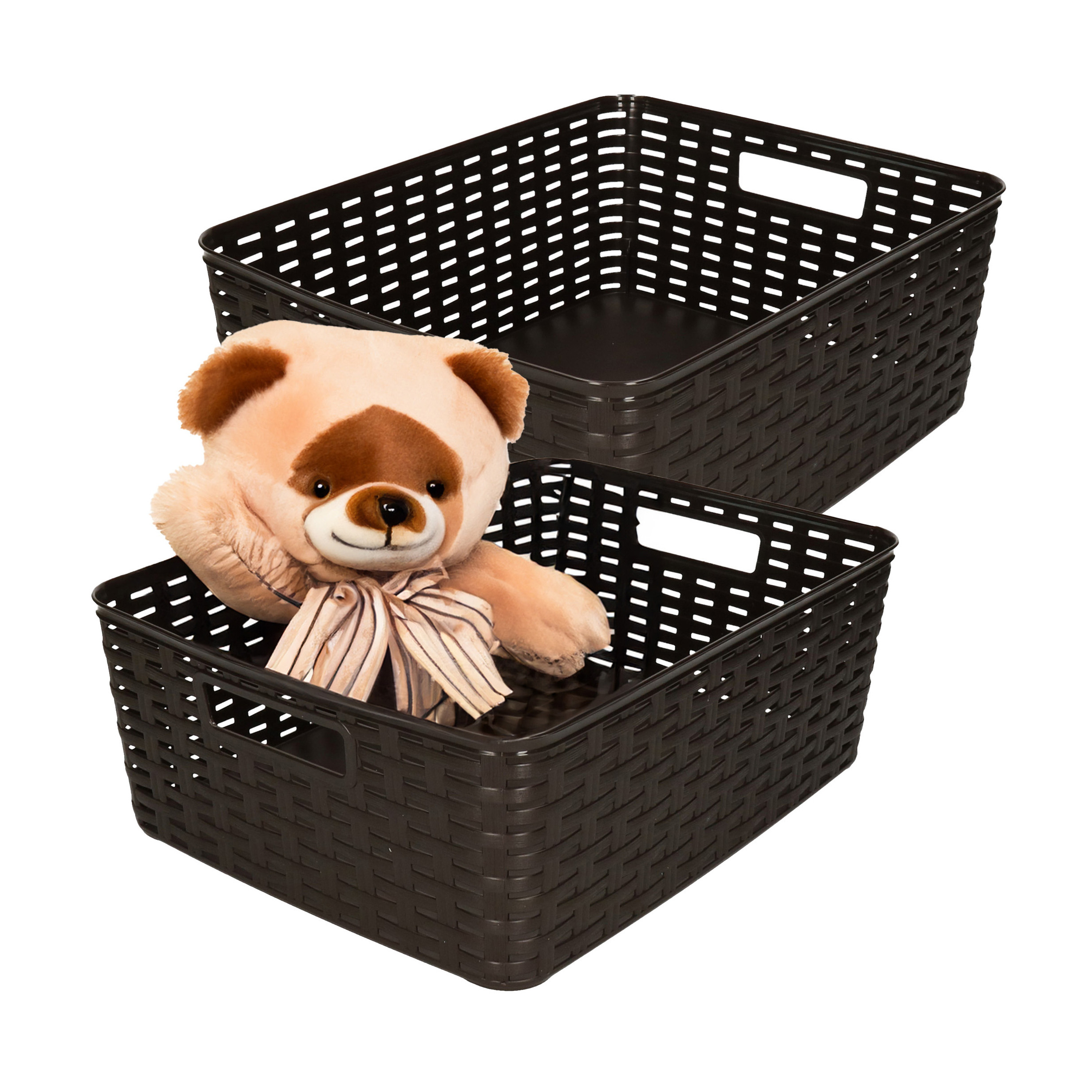 Opbergmand - 2x - Kastmand - rotan kunststof - donkerbruin - 12 Liter - 30 x 37 x 13 cm -
