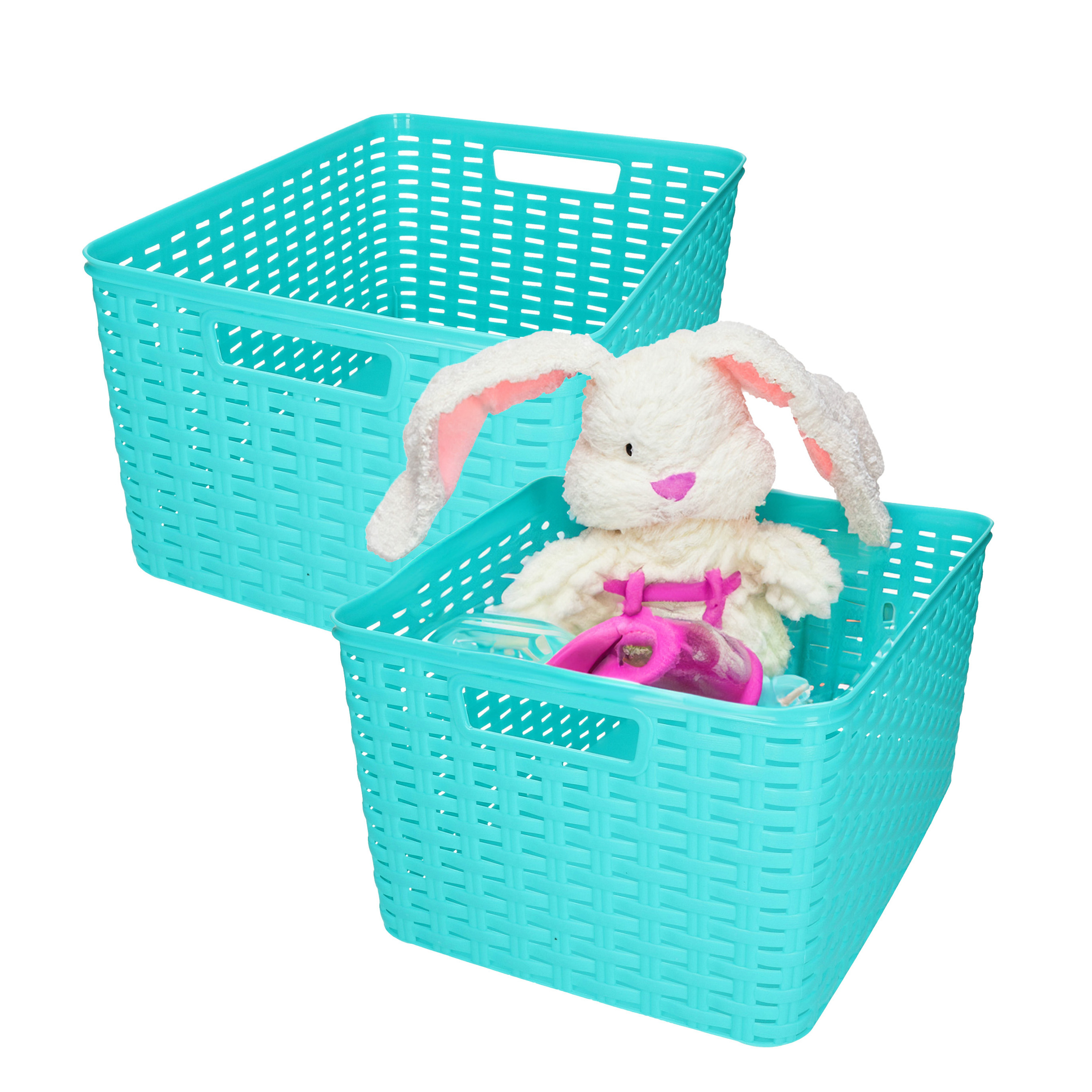 Opbergmand - 4x - Kastmand - rotan kunststof - turquoise blauw - 18 Liter - 29 x 39 x 20 cm -