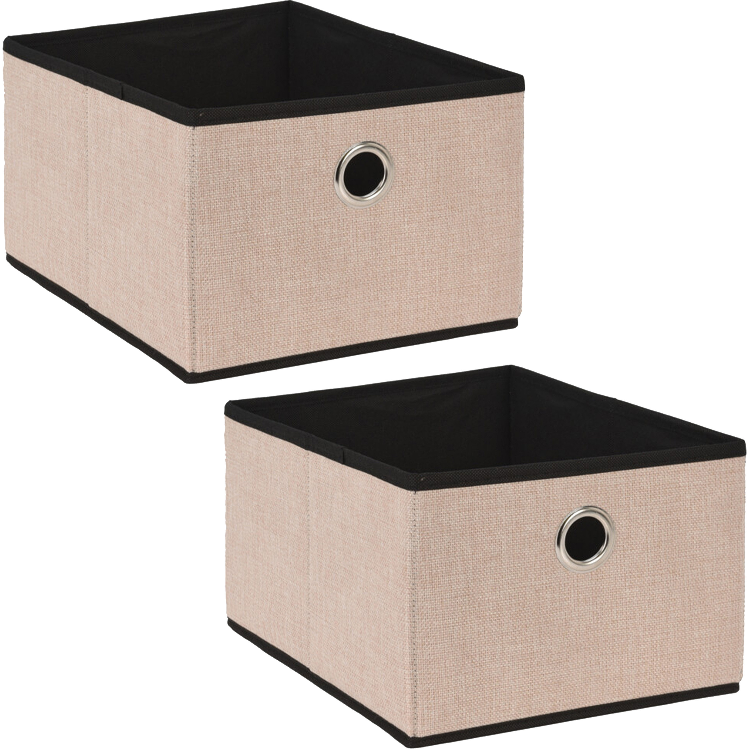 Opbergmand/kastmand - 2x - beige - karton/kunststof - 15 liter - 32 x 25 x 18 cm -