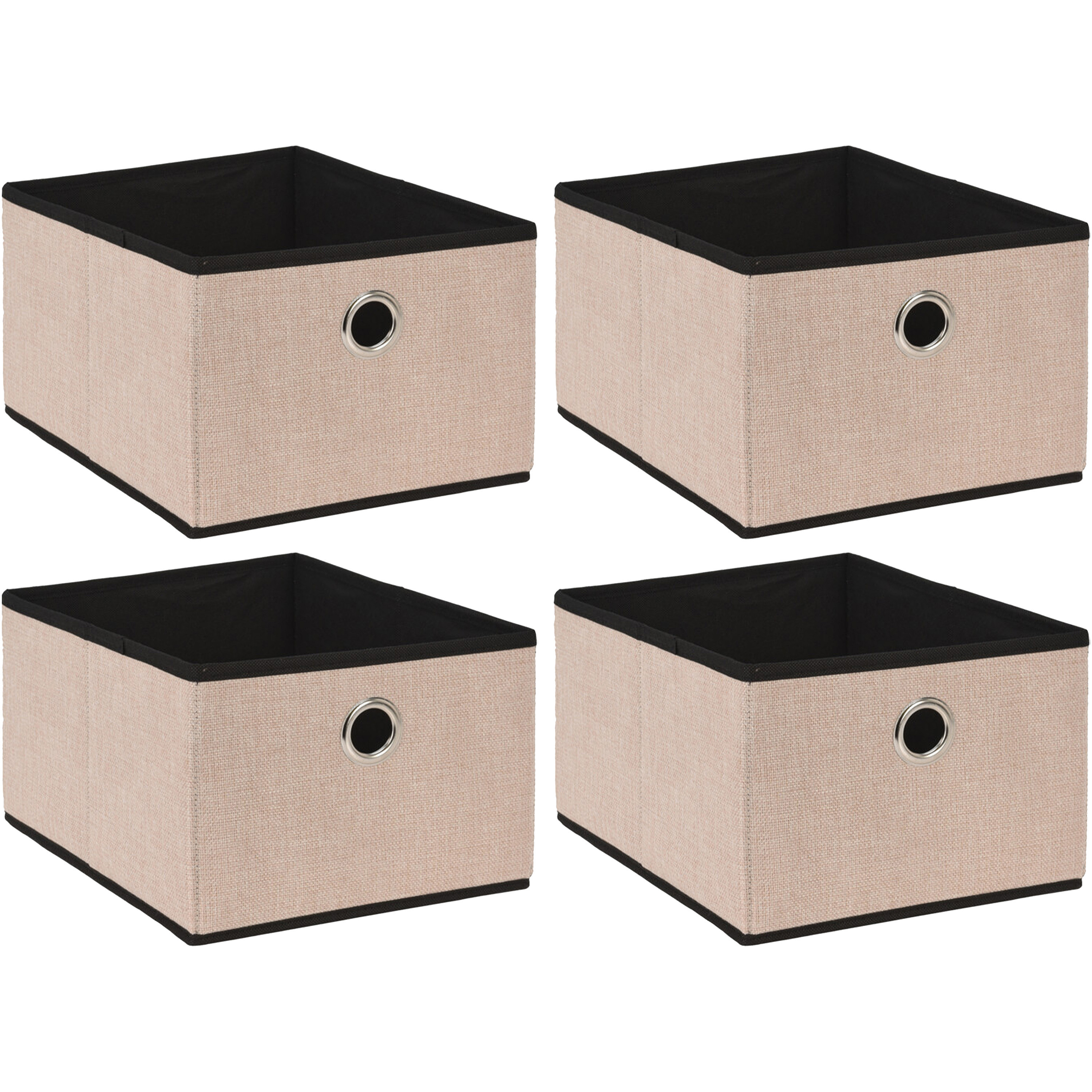 Opbergmand/kastmand - 4x - beige - karton/kunststof - 15 liter - 32 x 25 x 18 cm -