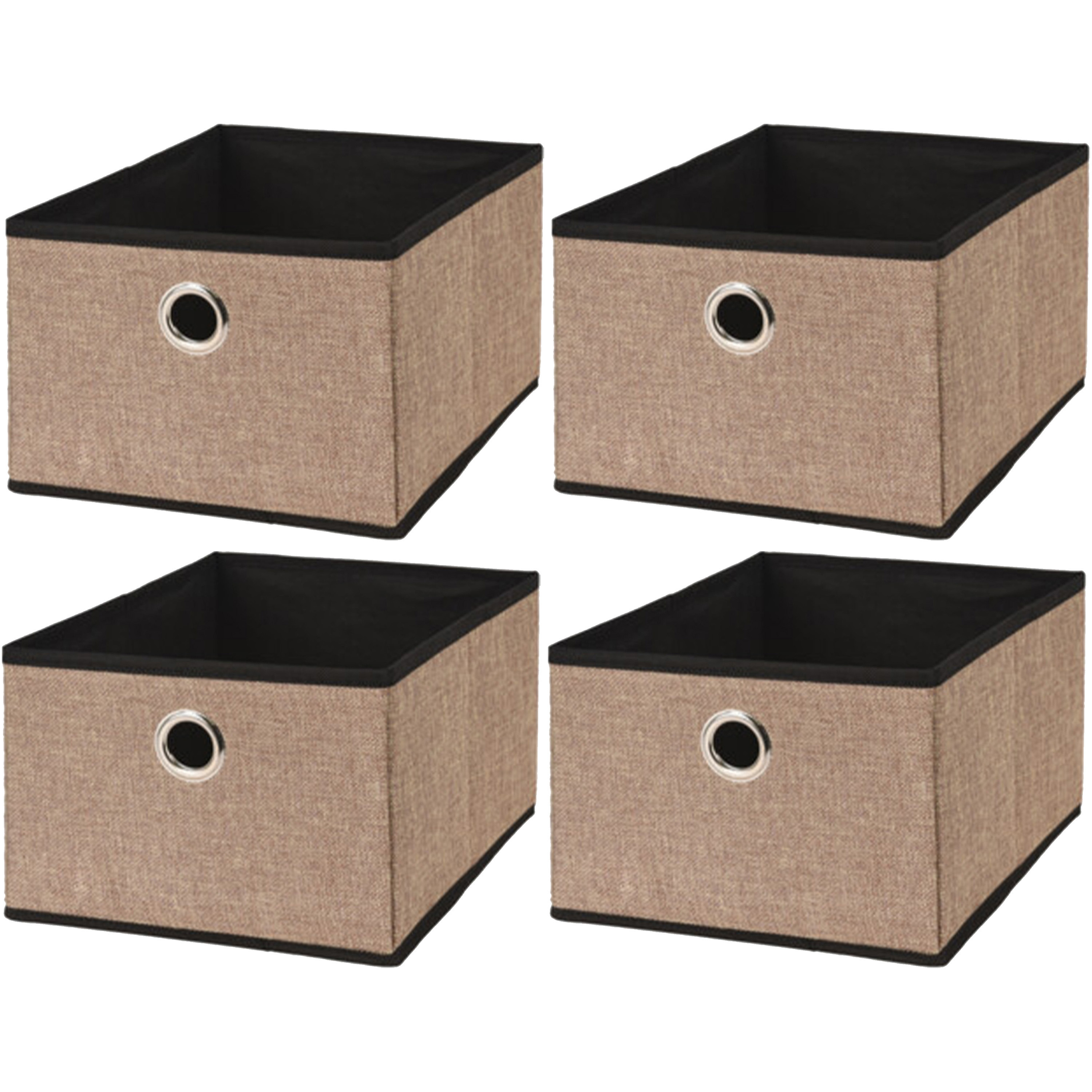 Opbergmand/kastmand - 4x - bruin - karton/kunststof - 15 liter - 32 x 25 x 18 cm -