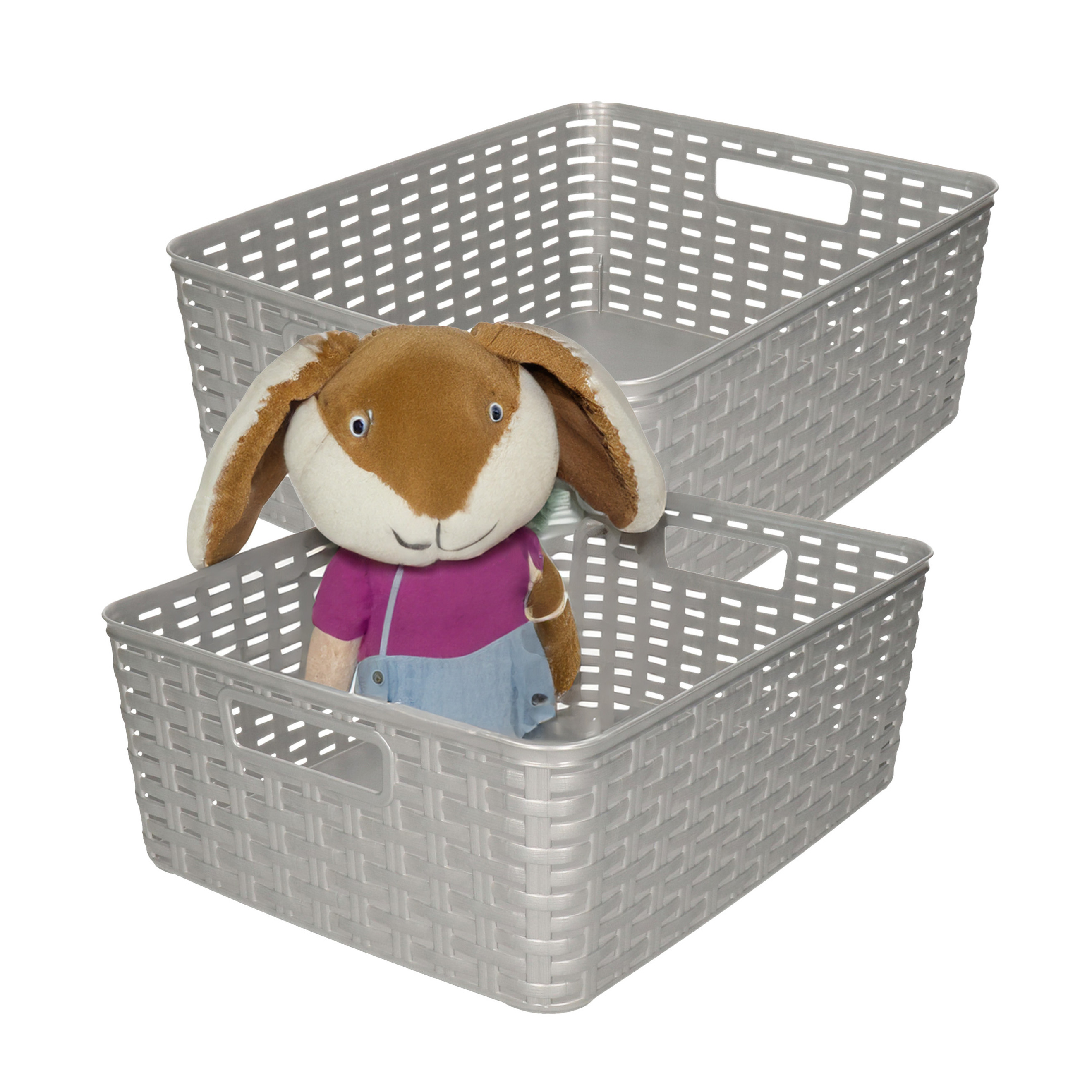 Opbergmand - 4x - Kastmand - rotan kunststof - zilver - 12 Liter - 30 x 37 x 13 cm -