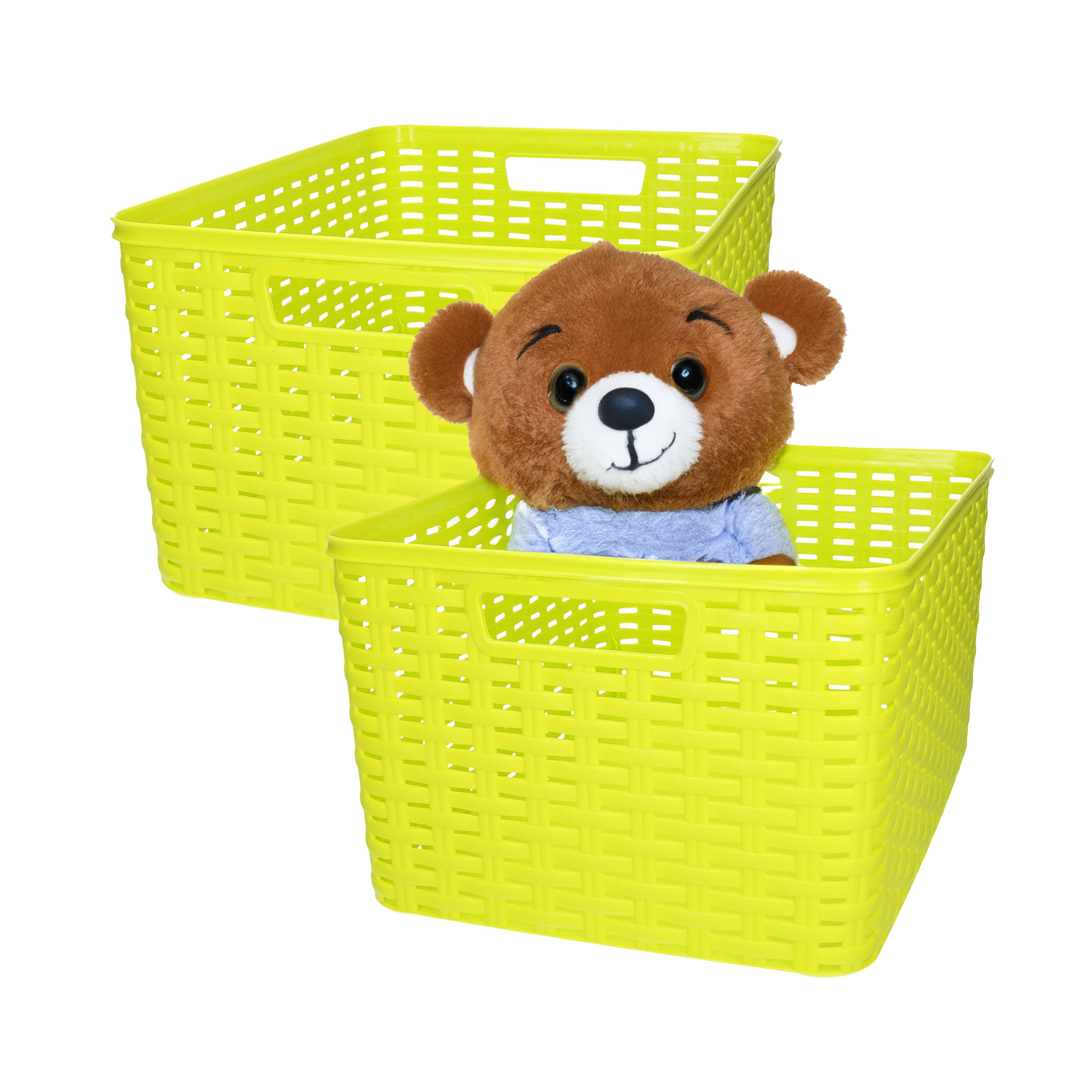 Opbergmand - 4x - Kastmand - rotan kunststof - limegroen - 18 Liter - 29 x 39 x 20 cm -