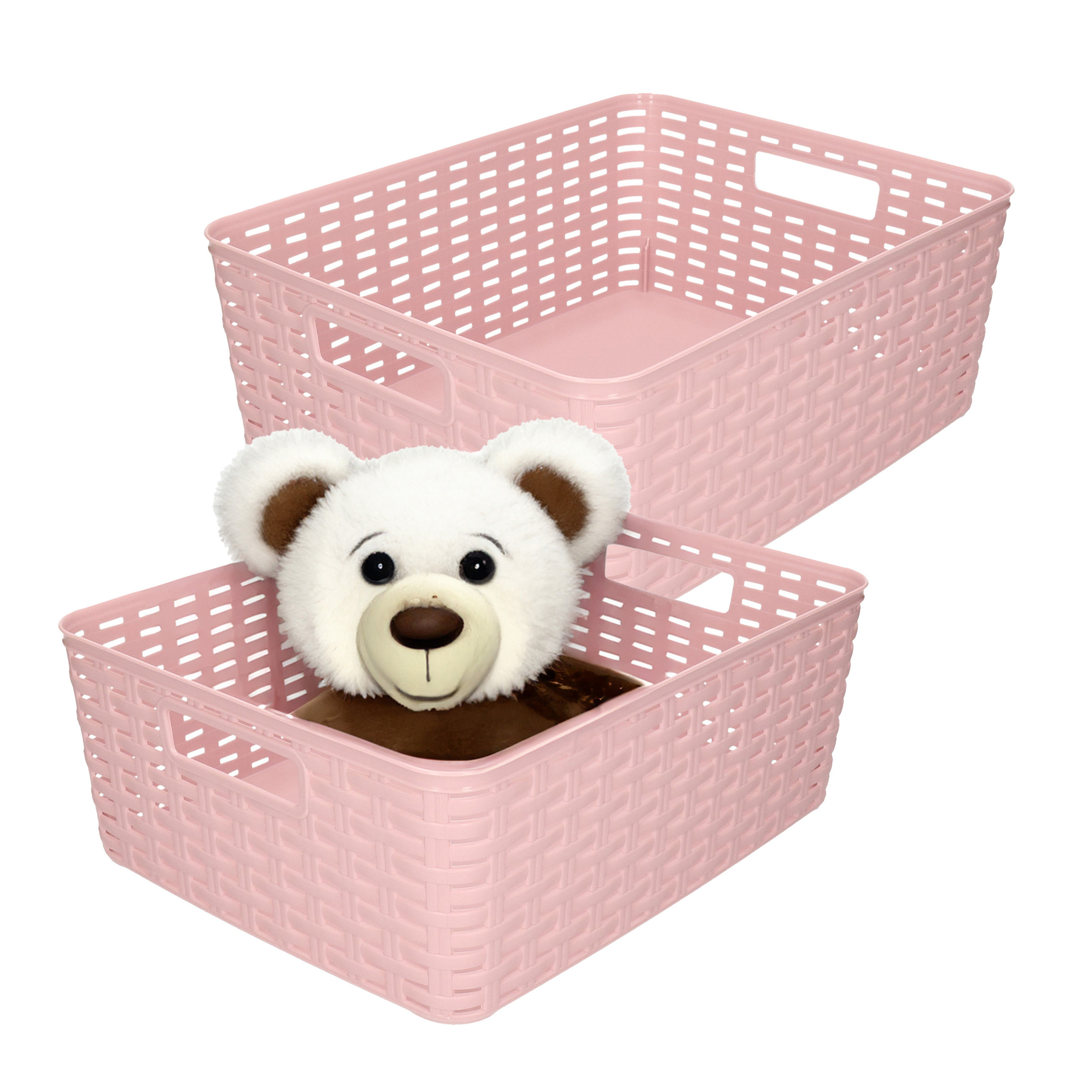 Opbergmand - 2x - Kastmand - rotan kunststof - oudroze - 12 Liter - 30 x 37 x 13 cm -