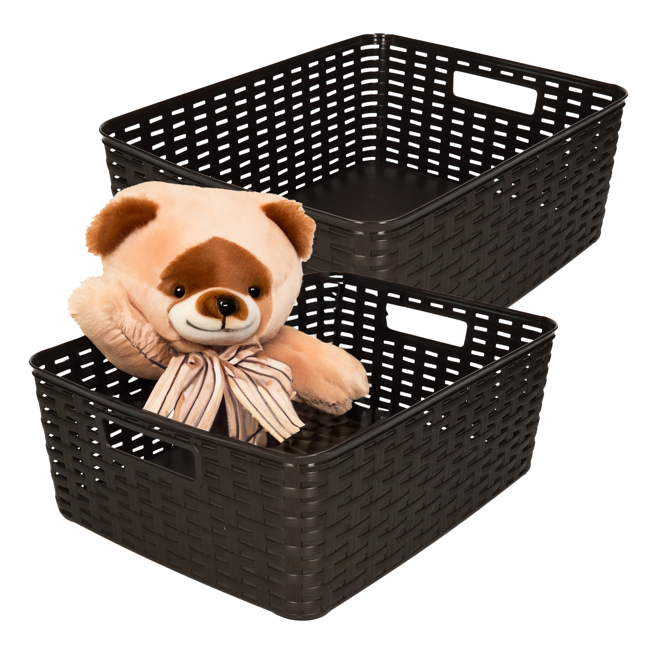 Opbergmand - 4x - Kastmand - rotan kunststof - donkerbruin - 12 Liter - 30 x 37 x 13 cm -