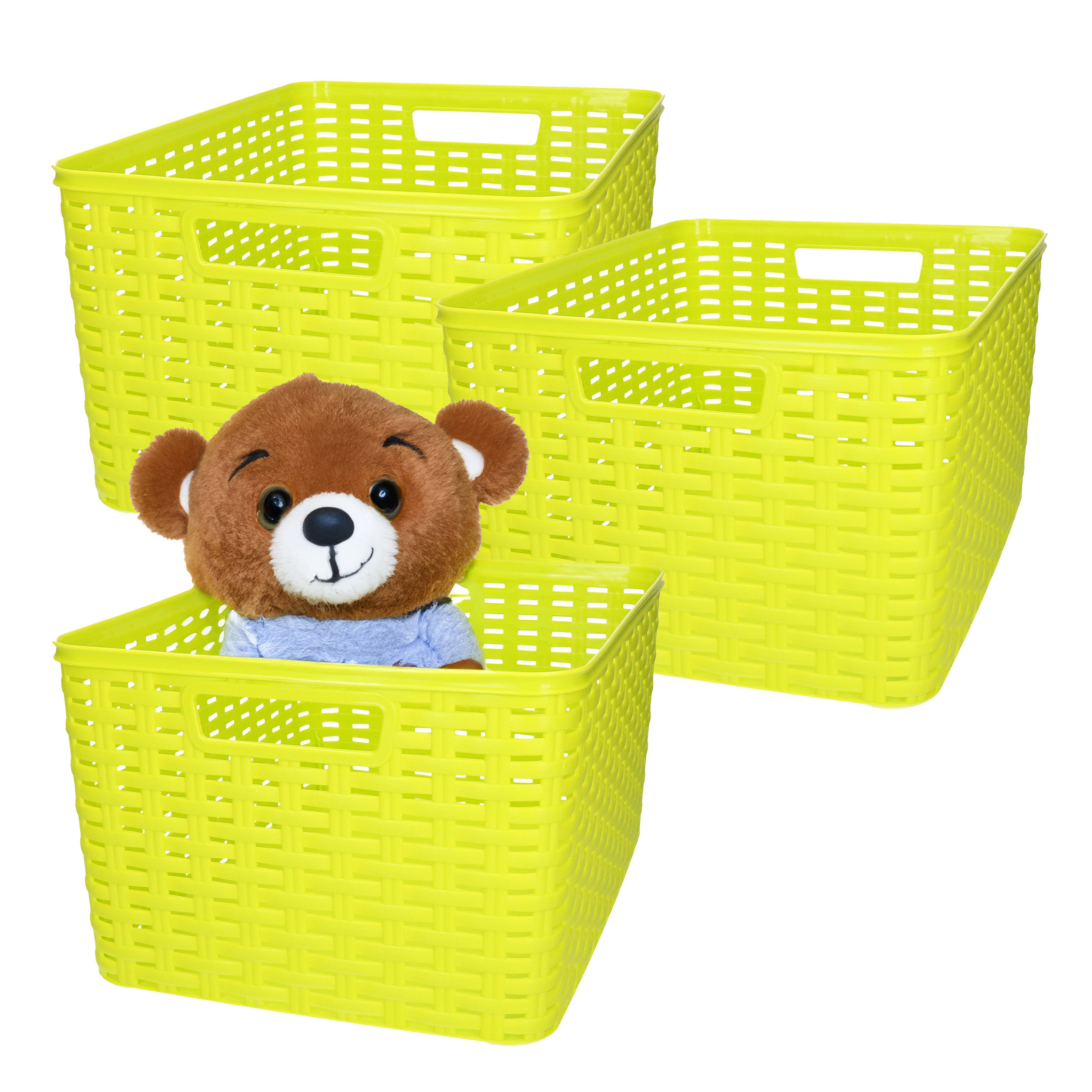 Opbergmand - 3x - Kastmand - rotan kunststof - limegroen - 18 Liter - 29 x 39 x 20 cm -