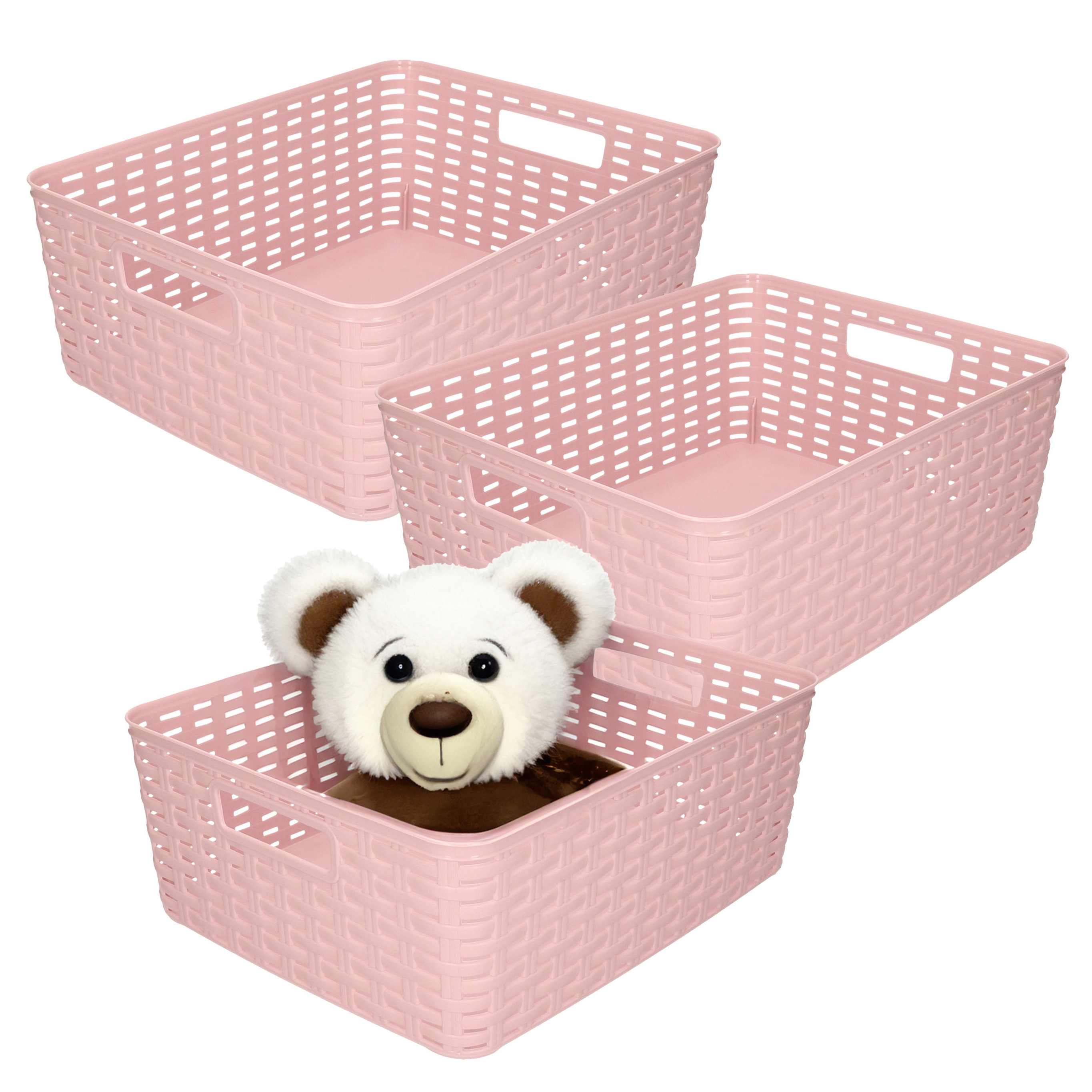 Opbergmand - 3x - Kastmand - rotan kunststof - oudroze - 12 Liter - 30 x 37 x 13 cm -