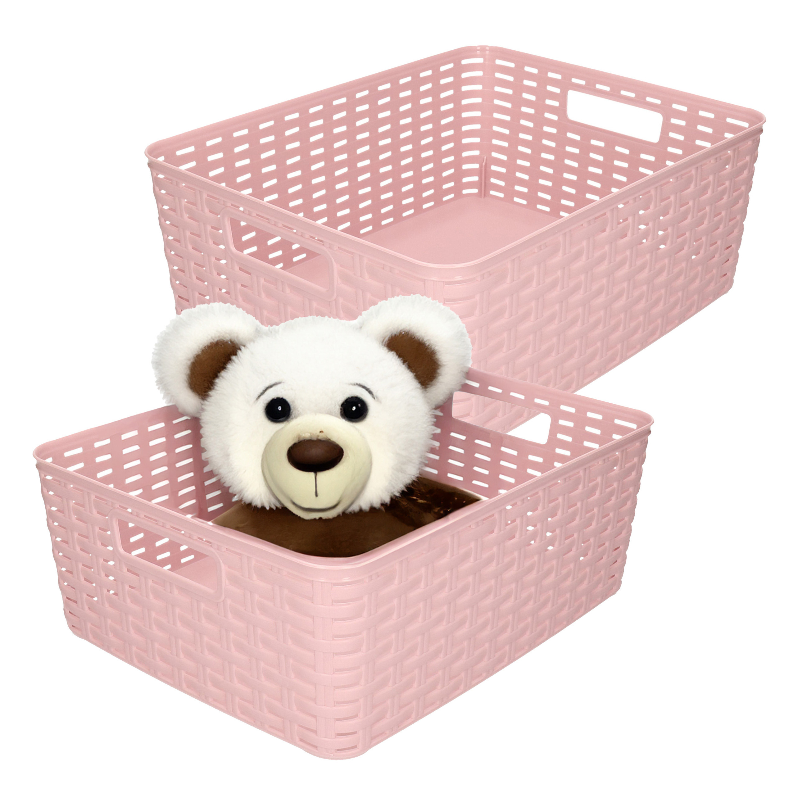 Opbergmand - 4x - Kastmand - rotan kunststof - oudroze - 12 Liter - 30 x 37 x 13 cm -