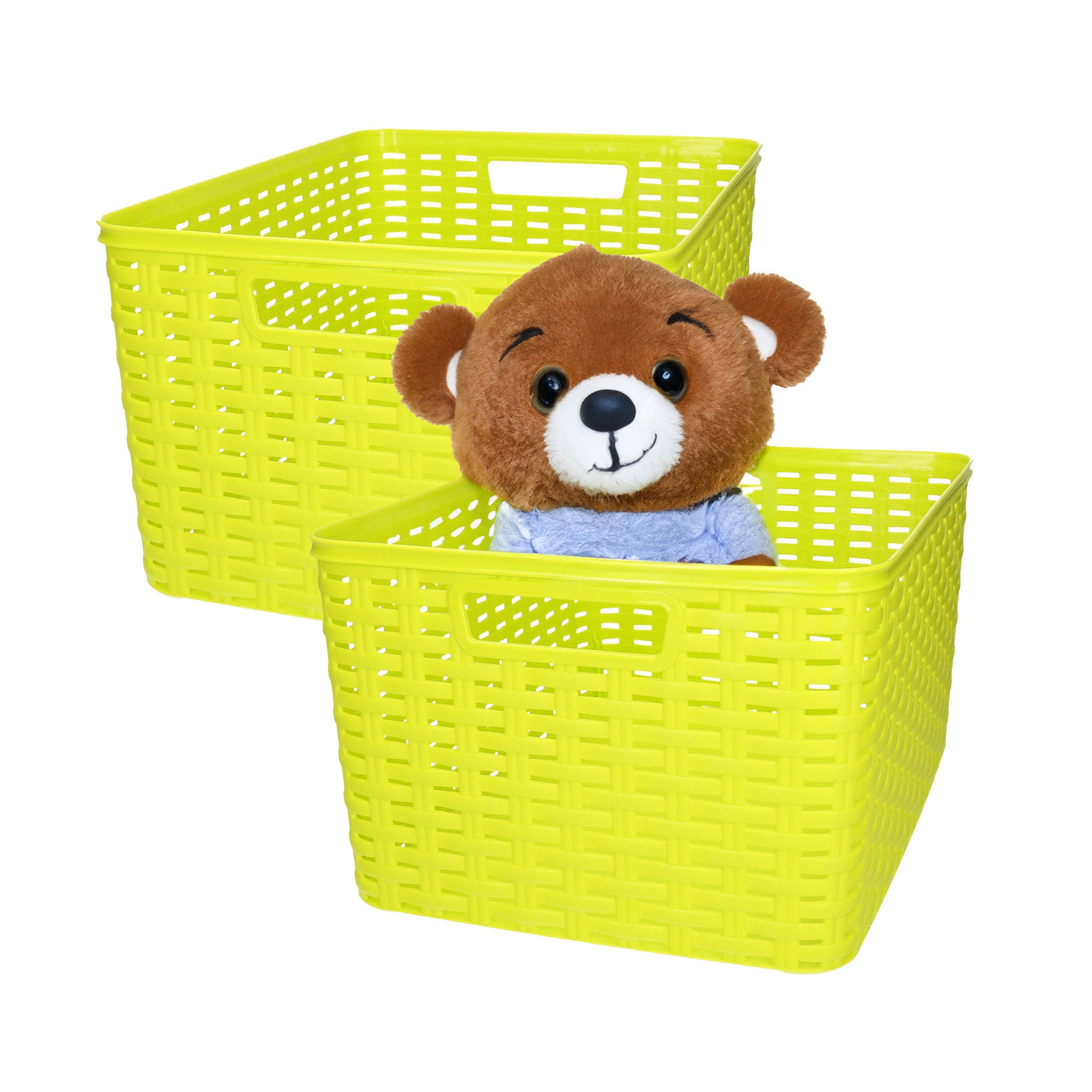 Opbergmand - 2x - Kastmand - rotan kunststof - limegroen - 18 Liter - 29 x 39 x 20 cm -