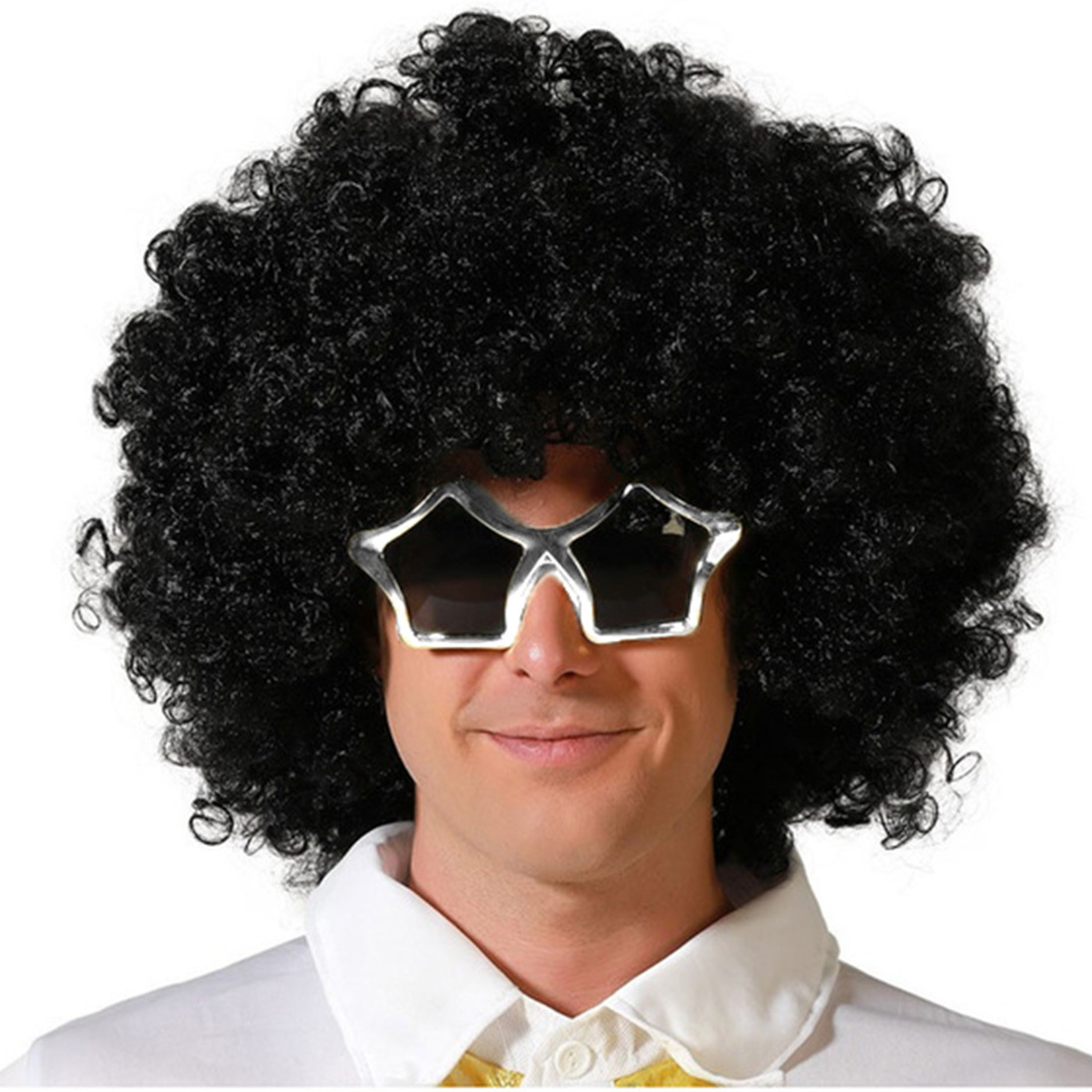 Verkleedpruik voor heren met wilde krullen - Zwart - Afro model - Carnaval/Seventies/Disco/Eighties -