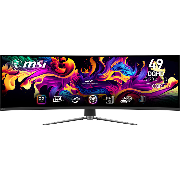 MSI MPG 491CQP QD-OLED gaming monitor 2x HDMI, 1x DisplayPort, 2x USB-A, 2x USB-B, 1x USB-C, 144 Hz