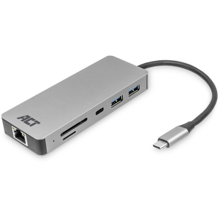 ACT Connectivity USB-C 4K docking station voor 1 HDMI monitor, ethernet, USB-C, USB-A, cardreader en PD pass-through dockingstation
