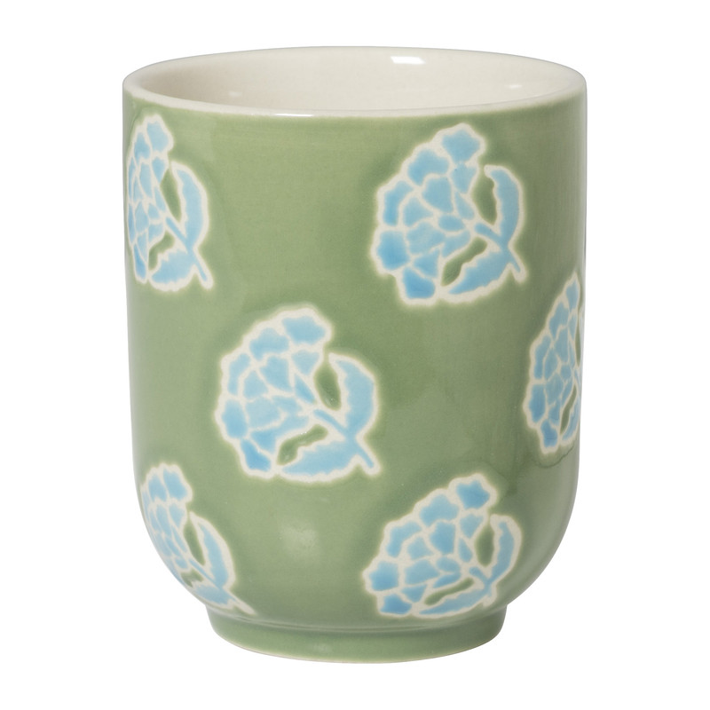 Cup met bloemen - groen/blauw - 175 ml
