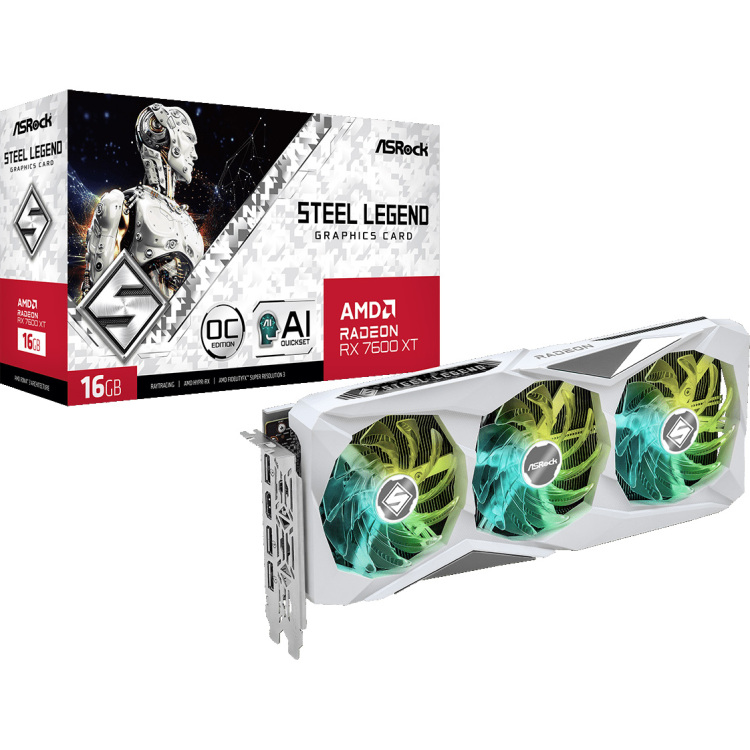 ASRock Radeon RX 7600 XT Steel Legend 16GB OC grafische kaart RDNA 3, GDDR6, 3x DisplayPort, 1x HDMI 2.1