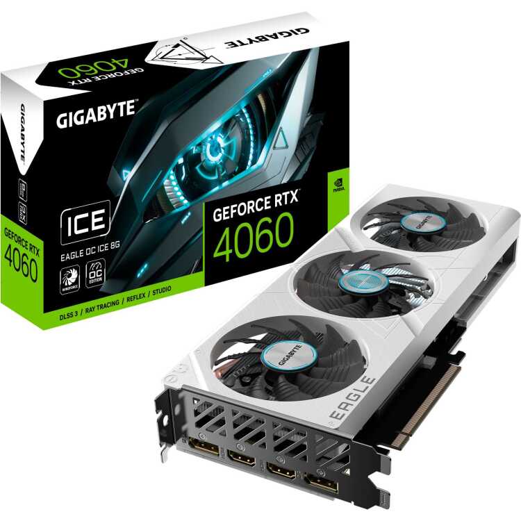 GIGABYTE GeForce RTX 4060 EAGLE ICE grafische kaart 2x HDMI, 2x DisplayPort