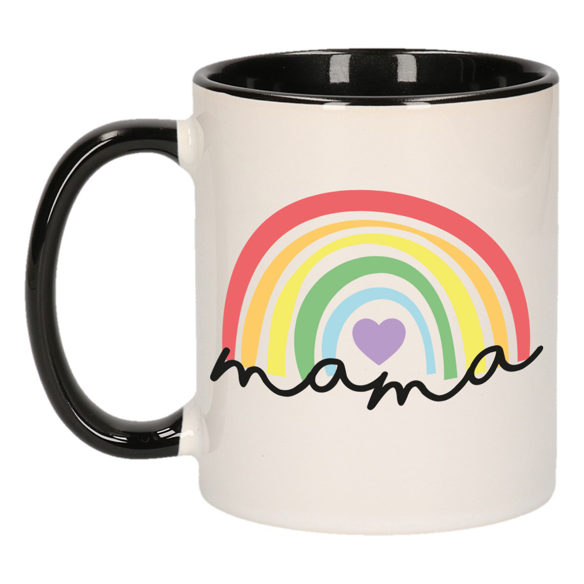 Cadeau koffie/thee mok voor mama - zwart met een regenboog - liefde - keramiek - Moederdag -