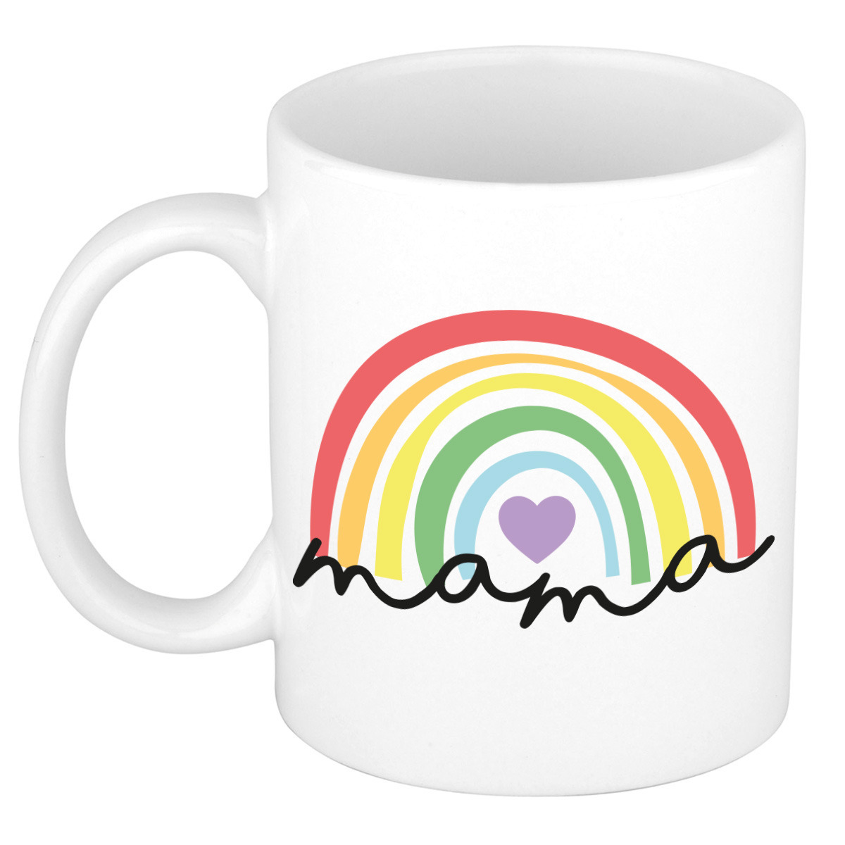 Cadeau koffie/thee mok voor mama - wit met een regenboog - liefde - keramiek - Moederdag -