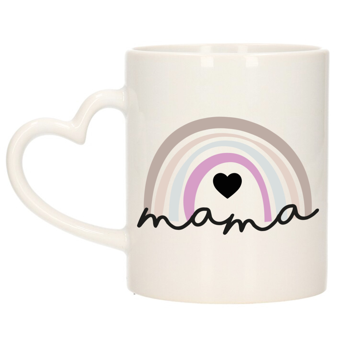Cadeau koffie/thee mok voor mama - wit met hartjes oor - pastel regenboog - keramiek - Moederdag -