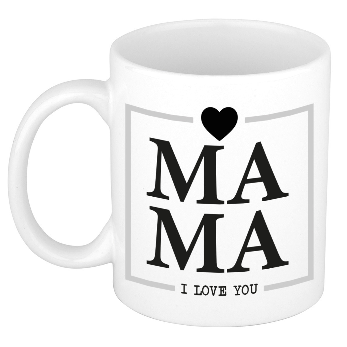 Cadeau koffie/thee mok voor mama - wit/grijs - ik hou van jou - keramiek - Moederdag -