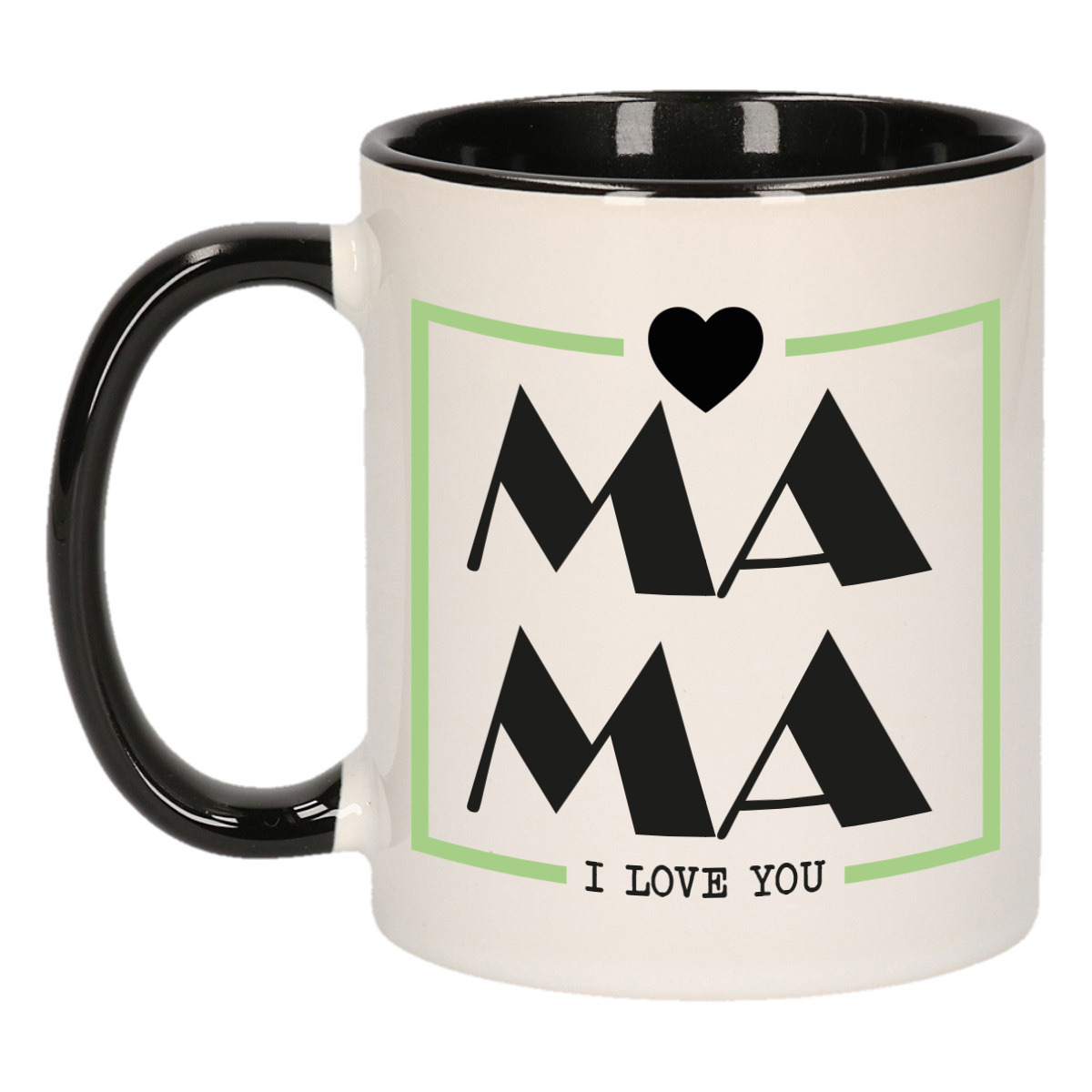 Cadeau koffie/thee mok voor mama - zwart/groen - ik hou van jou - keramiek - Moederdag -