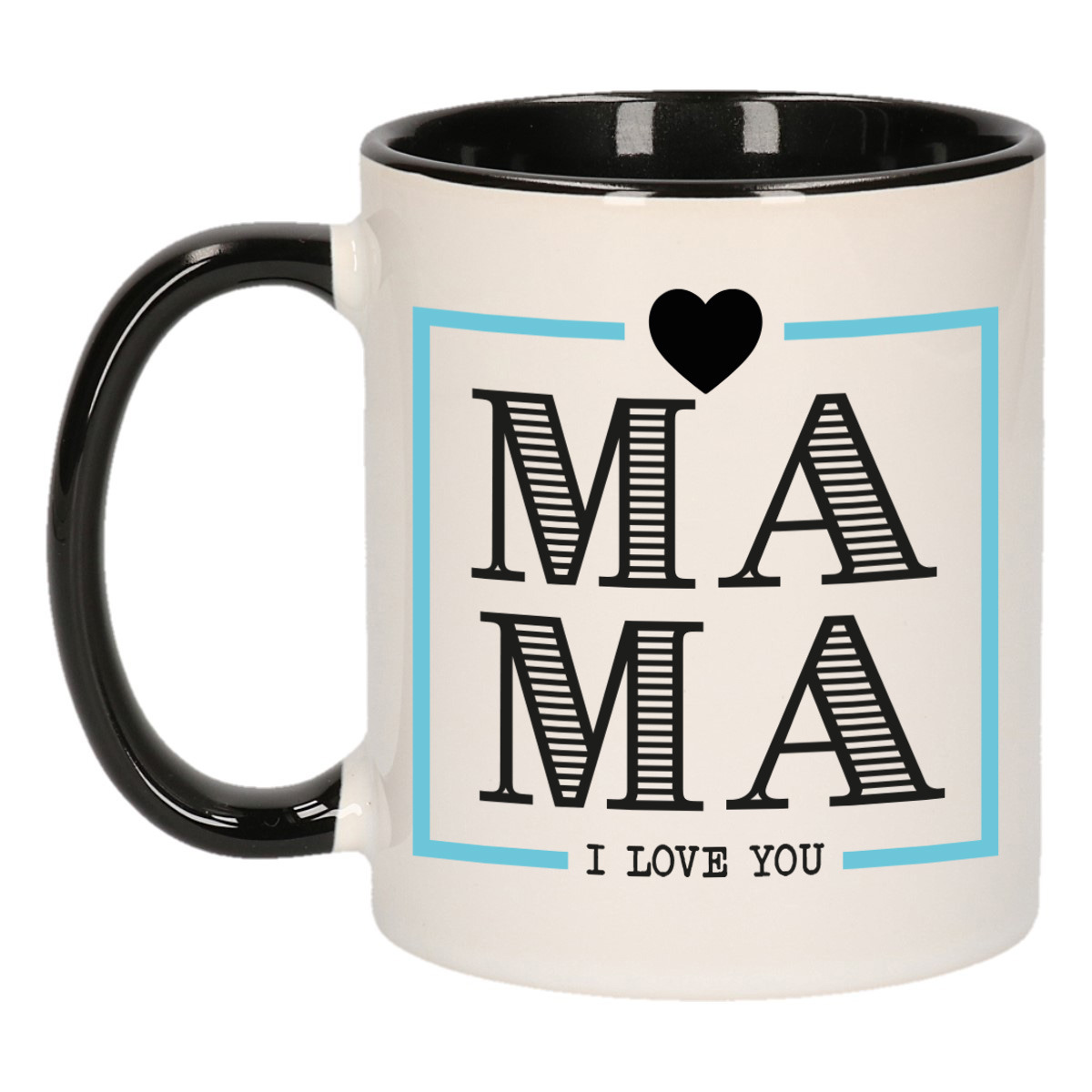 Cadeau koffie/thee mok voor mama - zwart/blauw - ik hou van jou - keramiek - Moederdag -