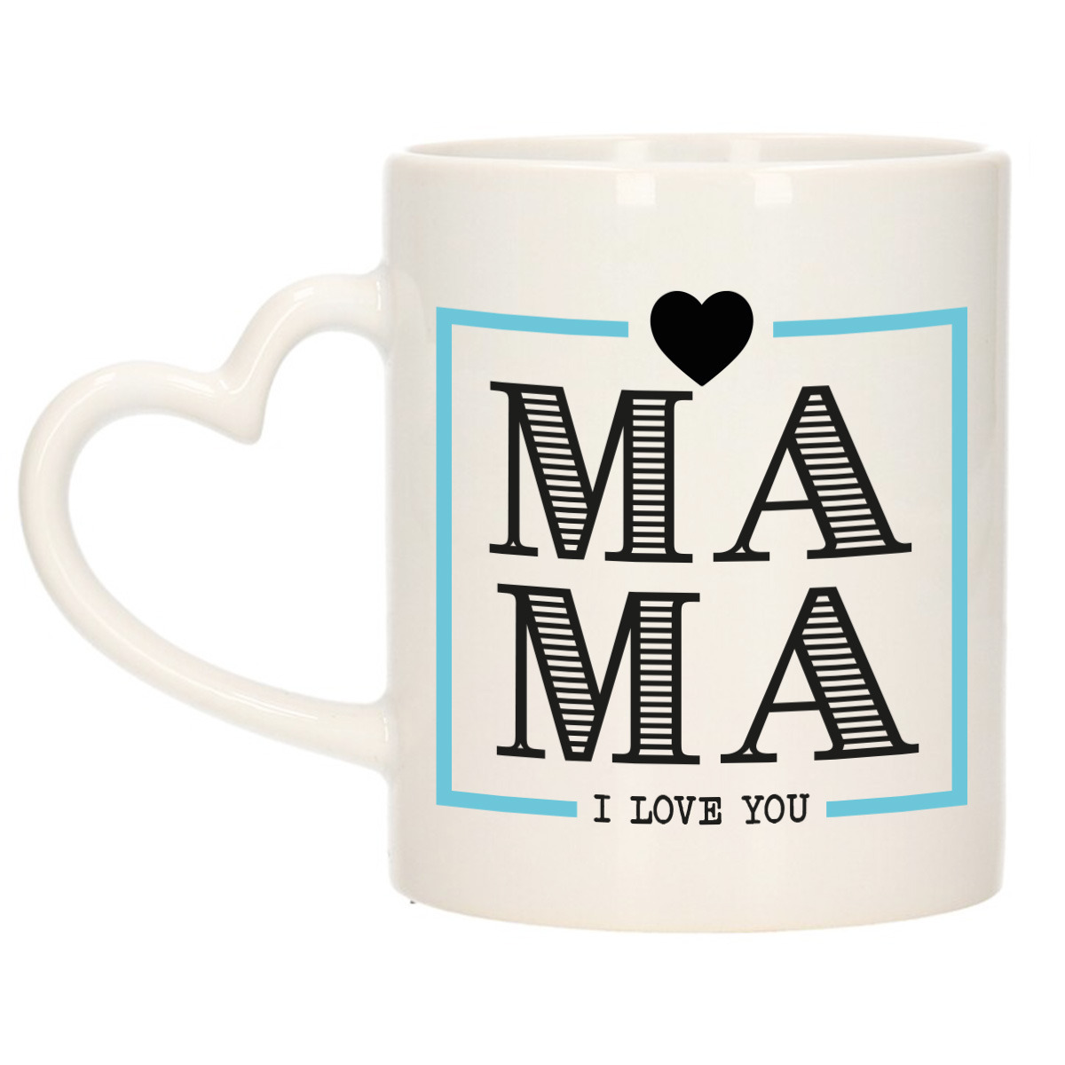 Cadeau koffie/thee mok voor mama - wit/blauw - ik hou van jou - hartjes oor - Moederdag -