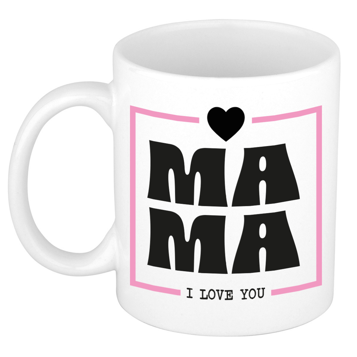Cadeau koffie/thee mok voor mama - wit/roze - ik hou van jou - keramiek - Moederdag -