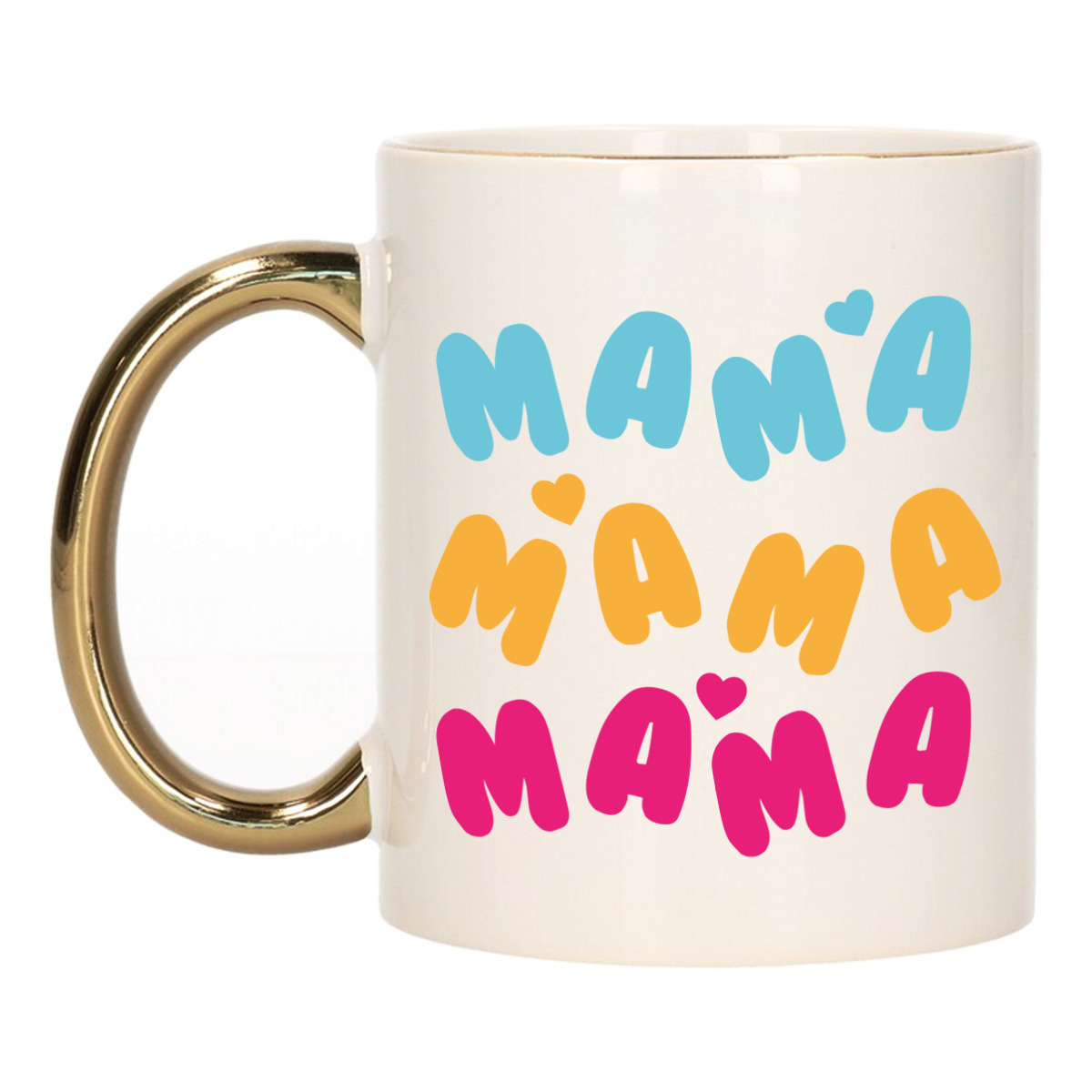 Cadeau koffie/thee mok voor mama - multi - hartjes/liefde - gouden oor - Moederdag -