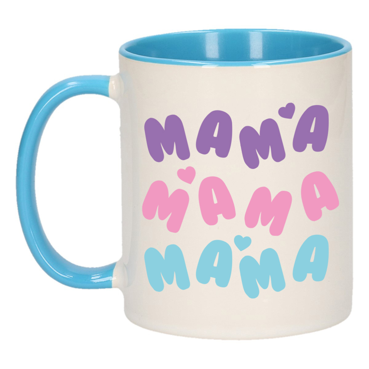 Cadeau koffie/thee mok voor mama - blauw - hartjes - keramiek - Moederdag -