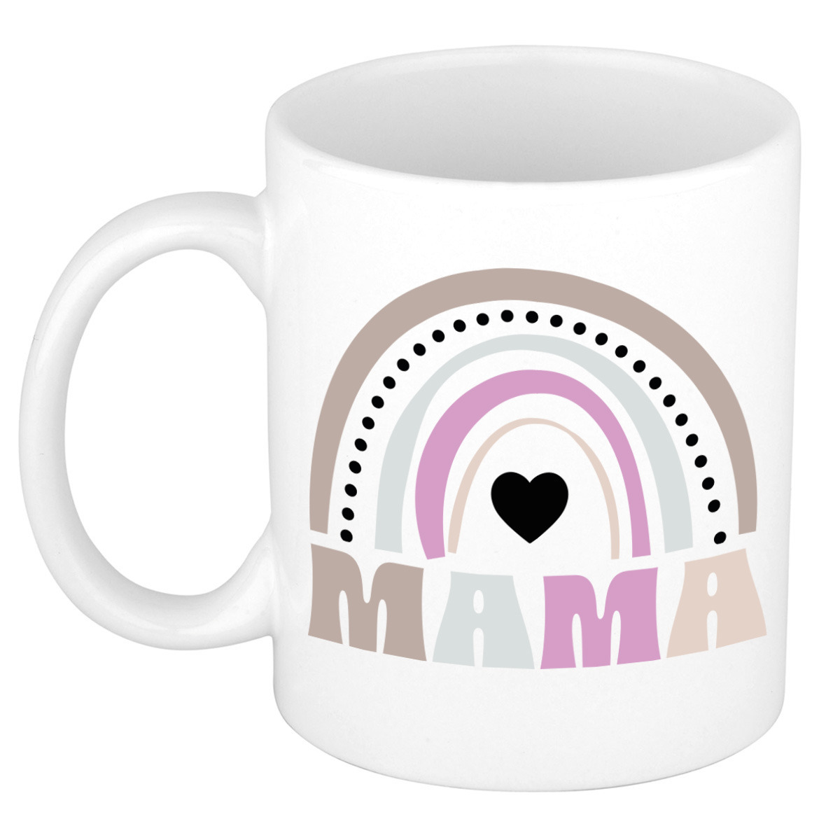 Cadeau koffie/thee mok voor mama - wit - lila regenboog - hartjes - keramiek - Moederdag -