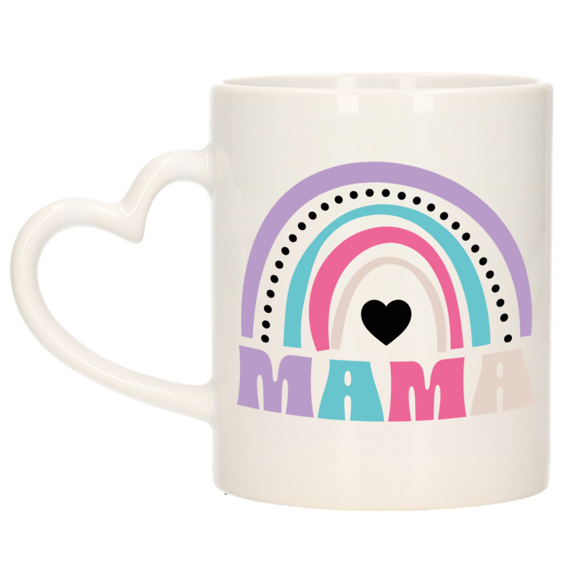 Cadeau koffie/thee mok voor mama - wit/paars - hartjes oor - keramiek - Moederdag -