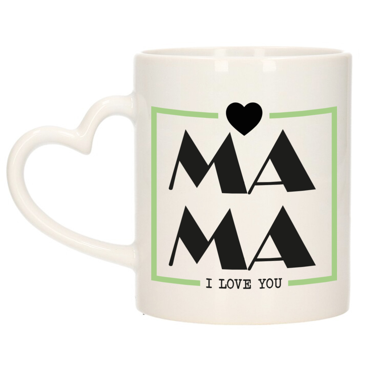 Cadeau koffie/thee mok voor mama - wit/groen - ik hou van jou - hartjes oor - Moederdag -