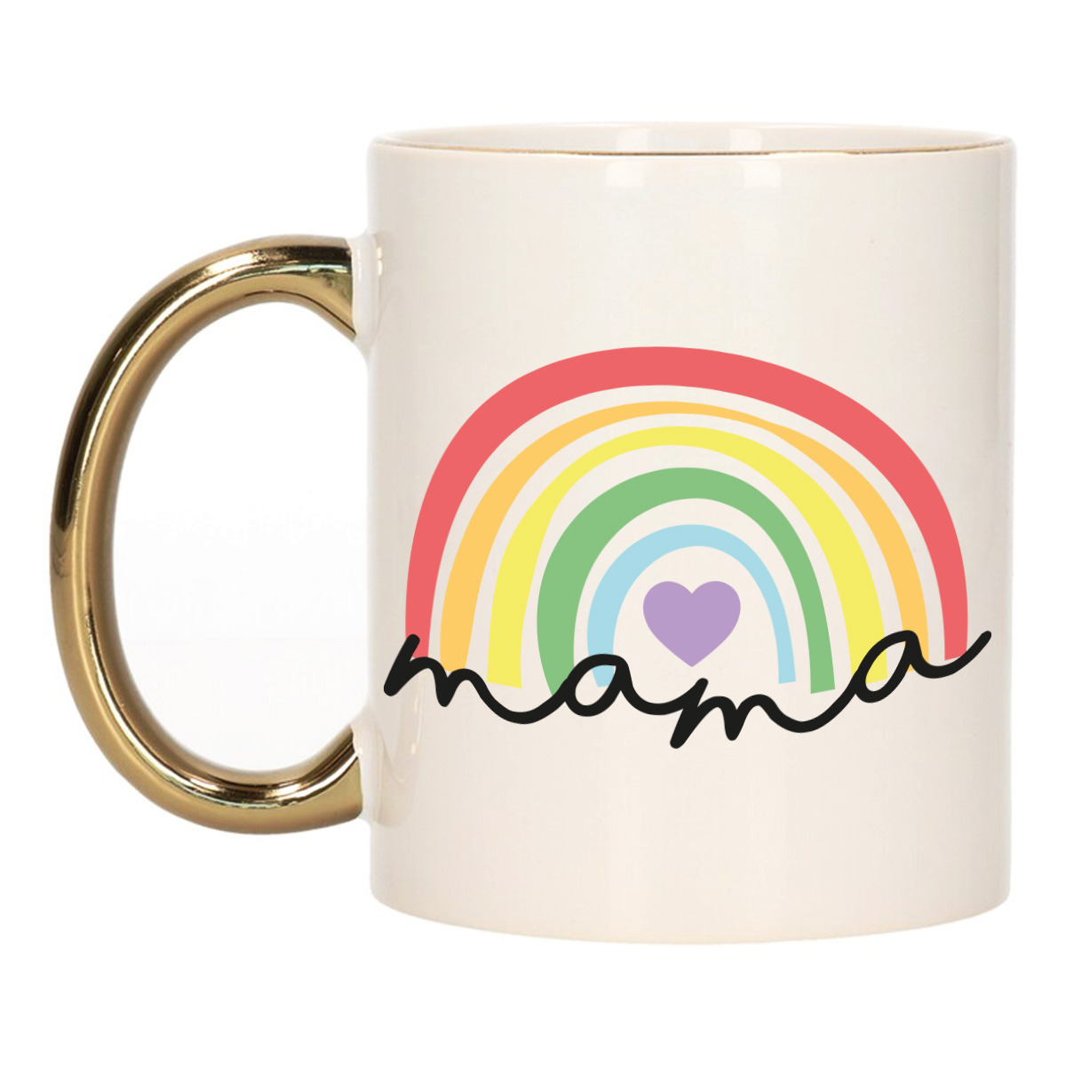 Cadeau koffie/thee mok voor mama - goud - regenboog - liefde - keramiek - Moederdag -