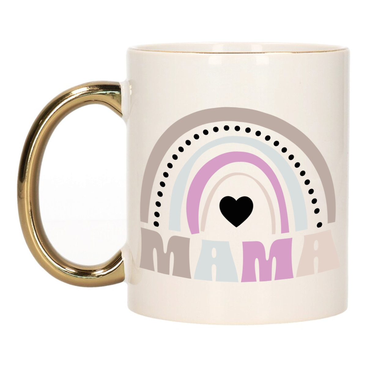 Cadeau koffie/thee mok voor mama - gouden oor - lila regenboog - liefde - keramiek - Moederdag -