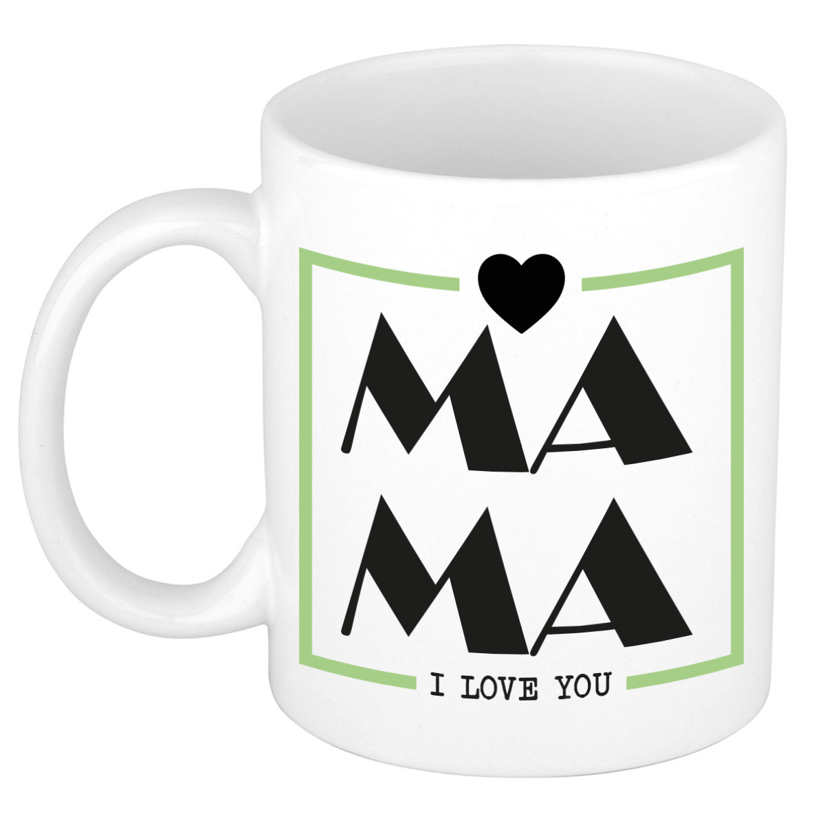 Cadeau koffie/thee mok voor mama - wit/groen - ik hou van jou - keramiek - Moederdag -
