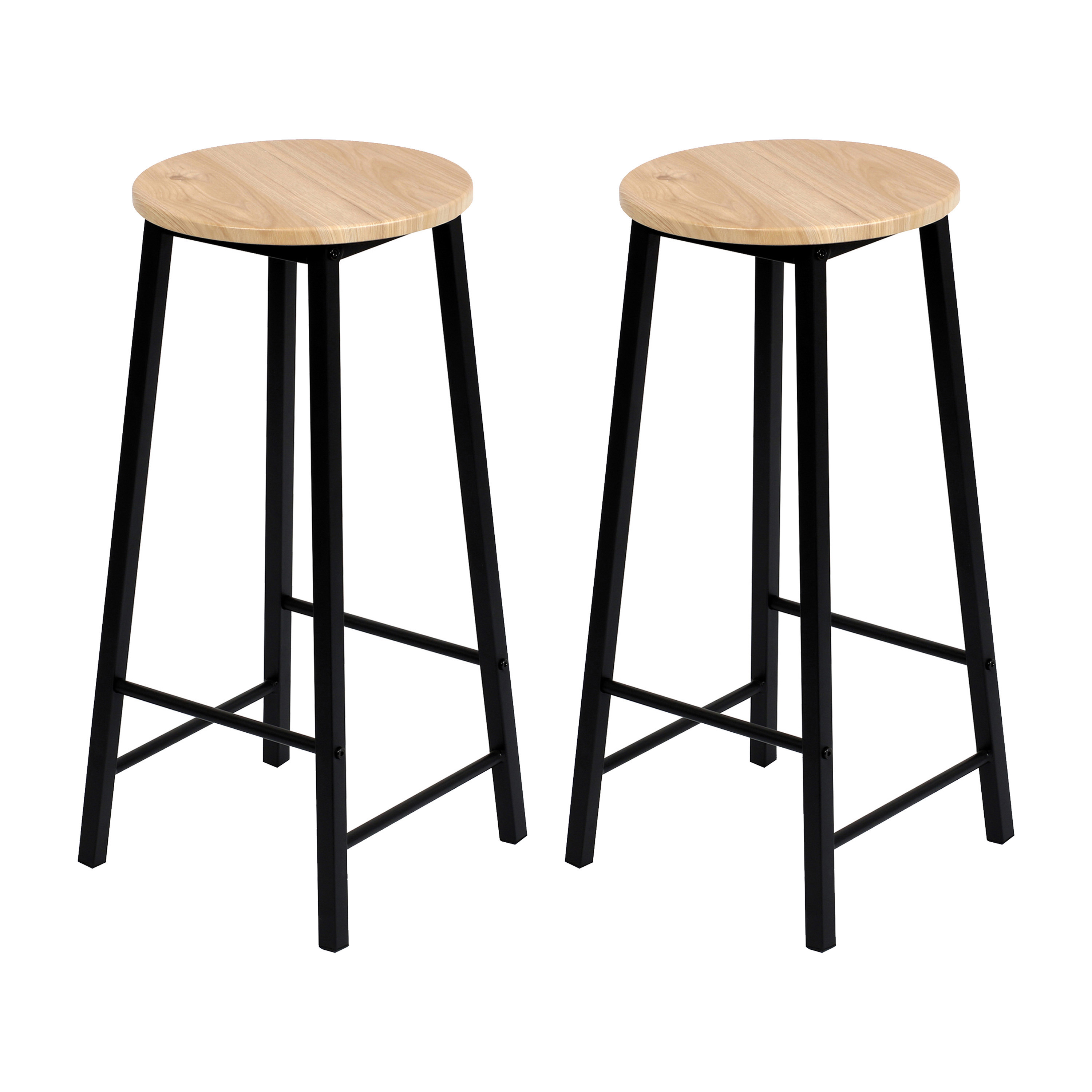 Barkrukken set van 2x stuks - zwart/beige - metaal/hout - D30 x H70 cm -