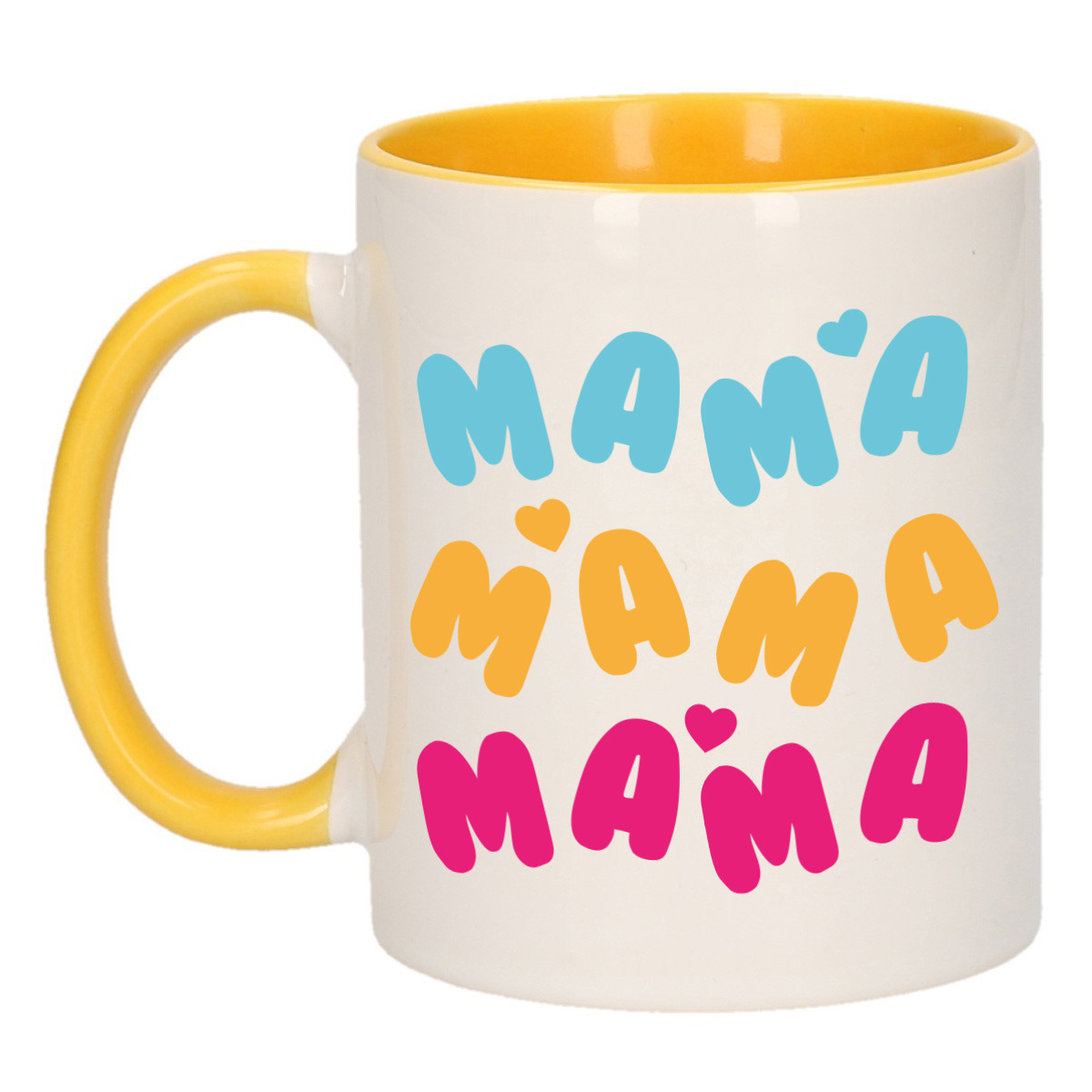 Cadeau koffie/thee mok voor mama - geel - hartjes/liefde - keramiek - Moederdag -