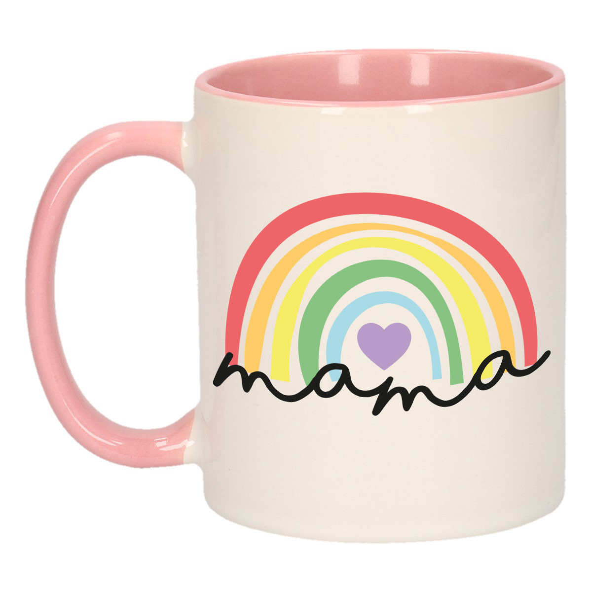 Cadeau koffie/thee mok voor mama - roze met een regenboog - liefde - keramiek - Moederdag -