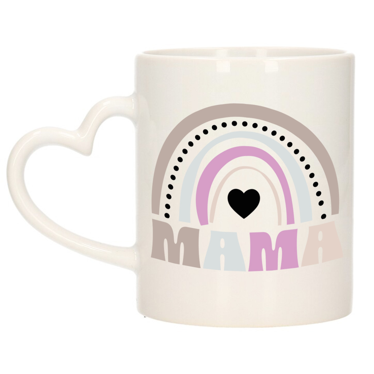 Cadeau koffie/thee mok voor mama - wit hartjes oor - lila regenboog - liefde - keramiek - Moederdag -