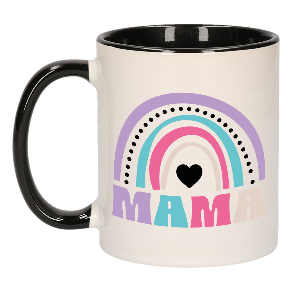 Cadeau koffie/thee mok voor mama - zwart/paars - hartjes - keramiek - Moederdag -