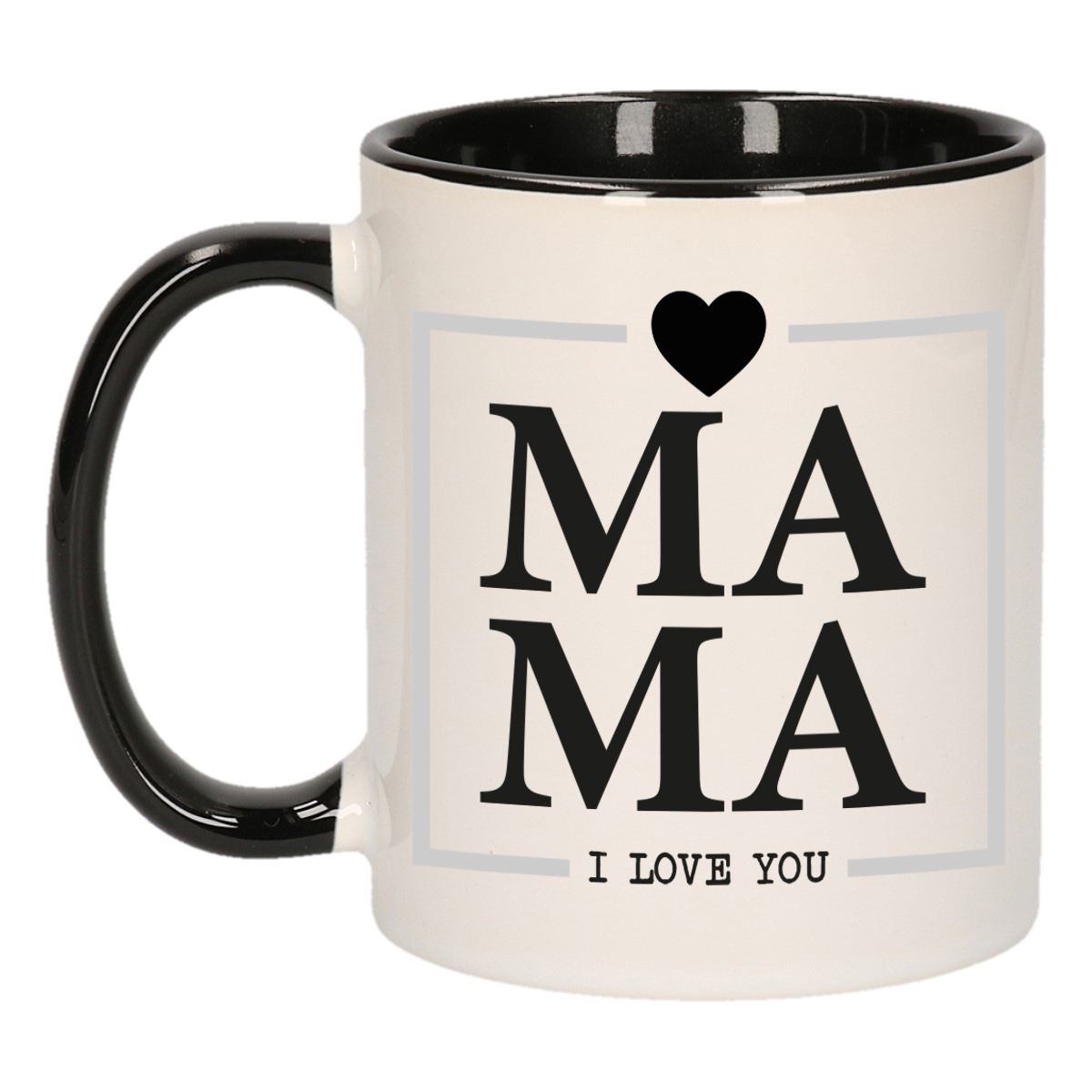 Cadeau koffie/thee mok voor mama - zwart/grijs - ik hou van jou - keramiek - Moederdag -