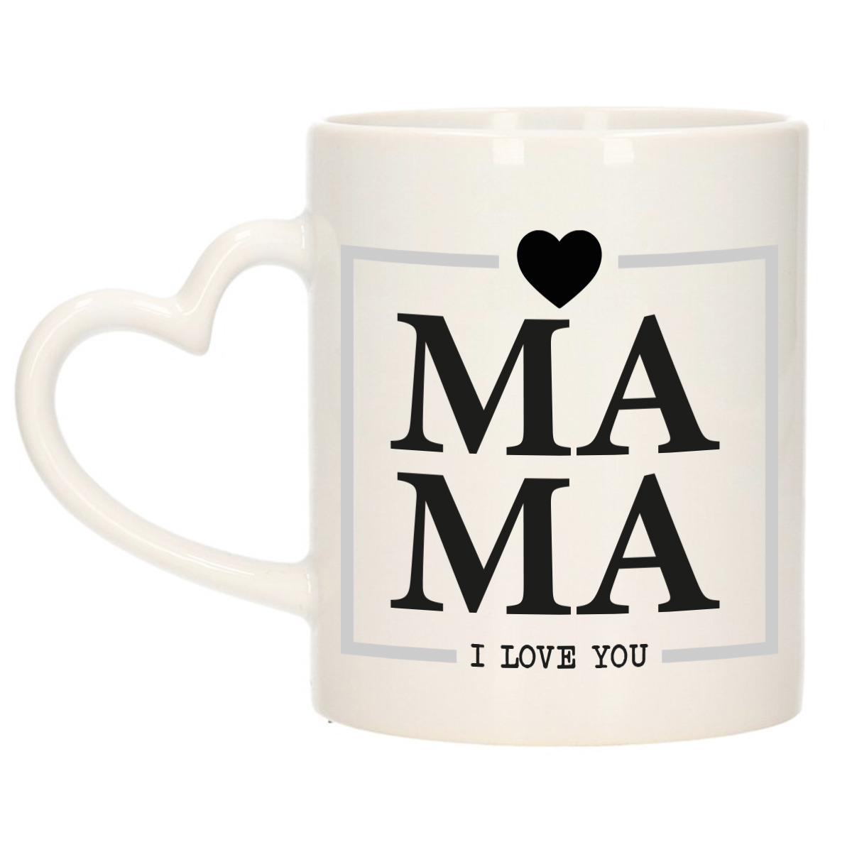 Cadeau koffie/thee mok voor mama - wit/grijs - ik hou van jou - hartjes oor - Moederdag -