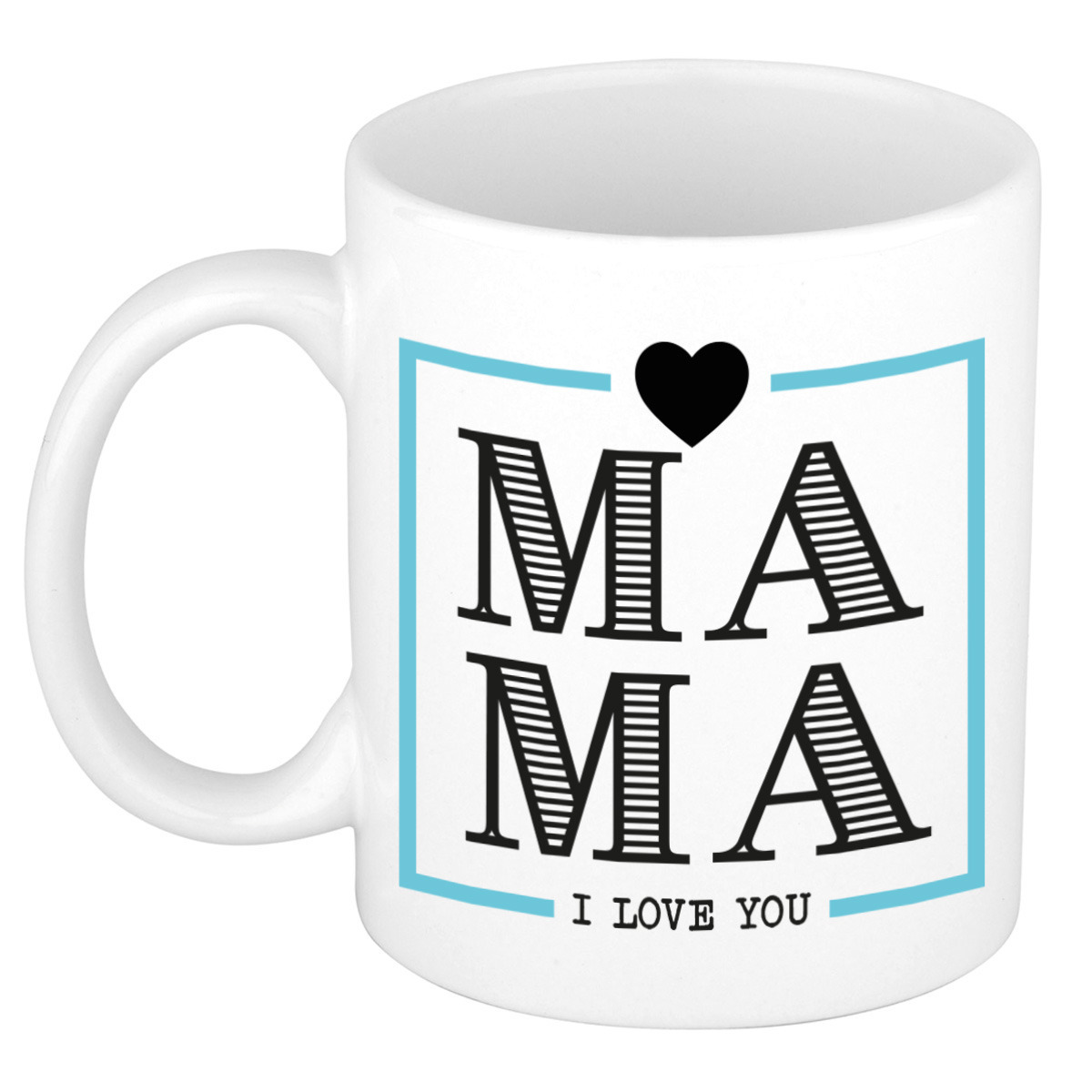 Cadeau koffie/thee mok voor mama - wit/blauw - ik hou van jou - keramiek - Moederdag -