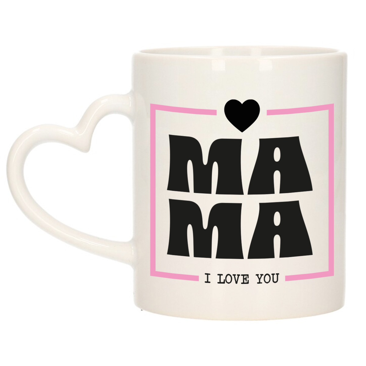 Cadeau koffie/thee mok voor mama - wit/roze - ik hou van jou - hartjes oor - Moederdag -