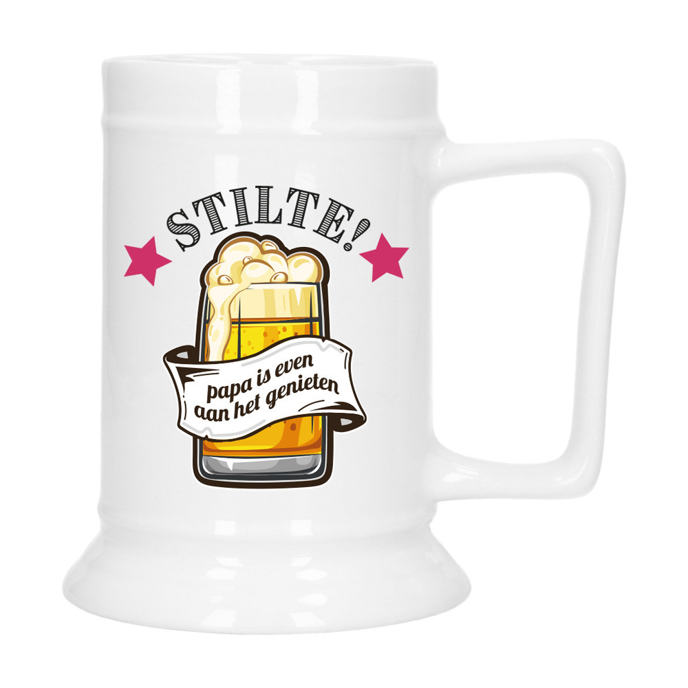 Cadeau Bierpul voor papa - rood - stilte! - keramiek - 530 ml - Vaderdag -