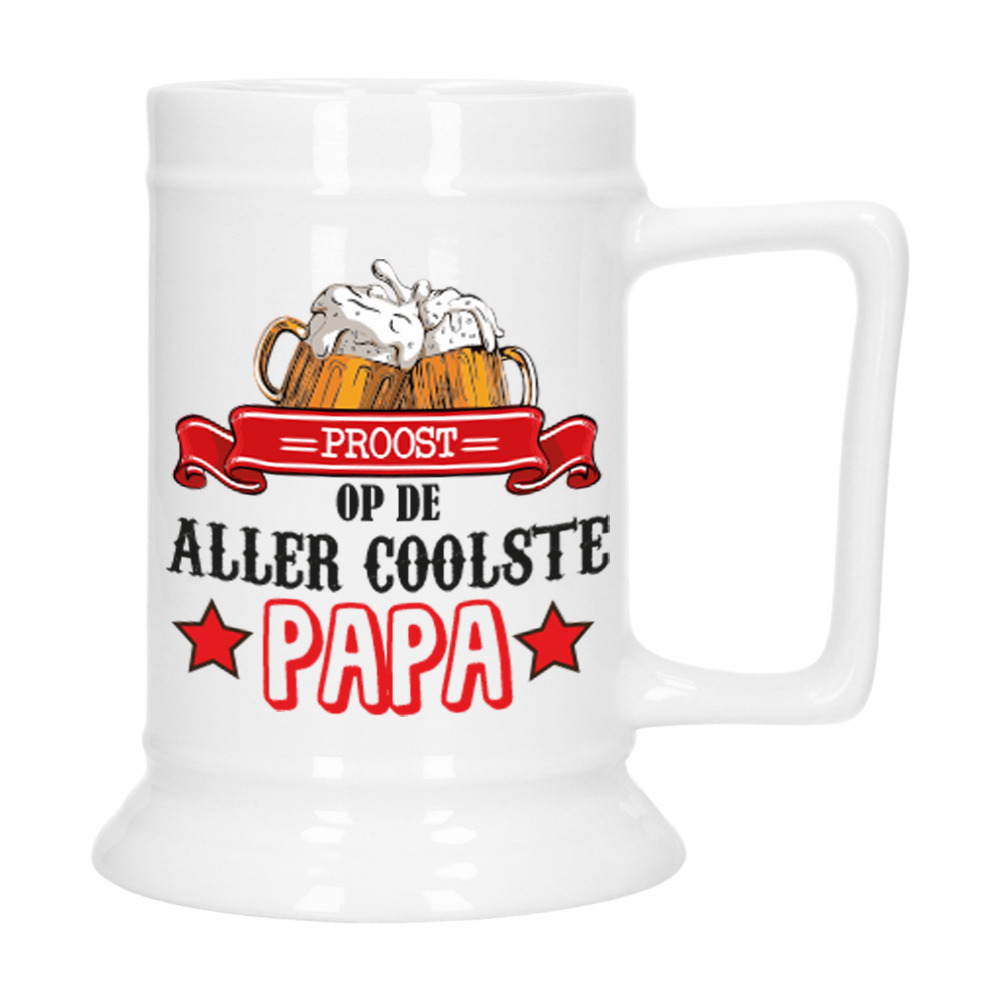 Cadeau Bierpul voor papa - rood - proost - keramiek - 530 ml - Vaderdag -