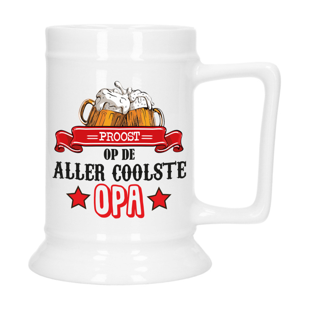 Cadeau Bierpul voor opa - rood - de coolste opa - keramiek - 530 ml -