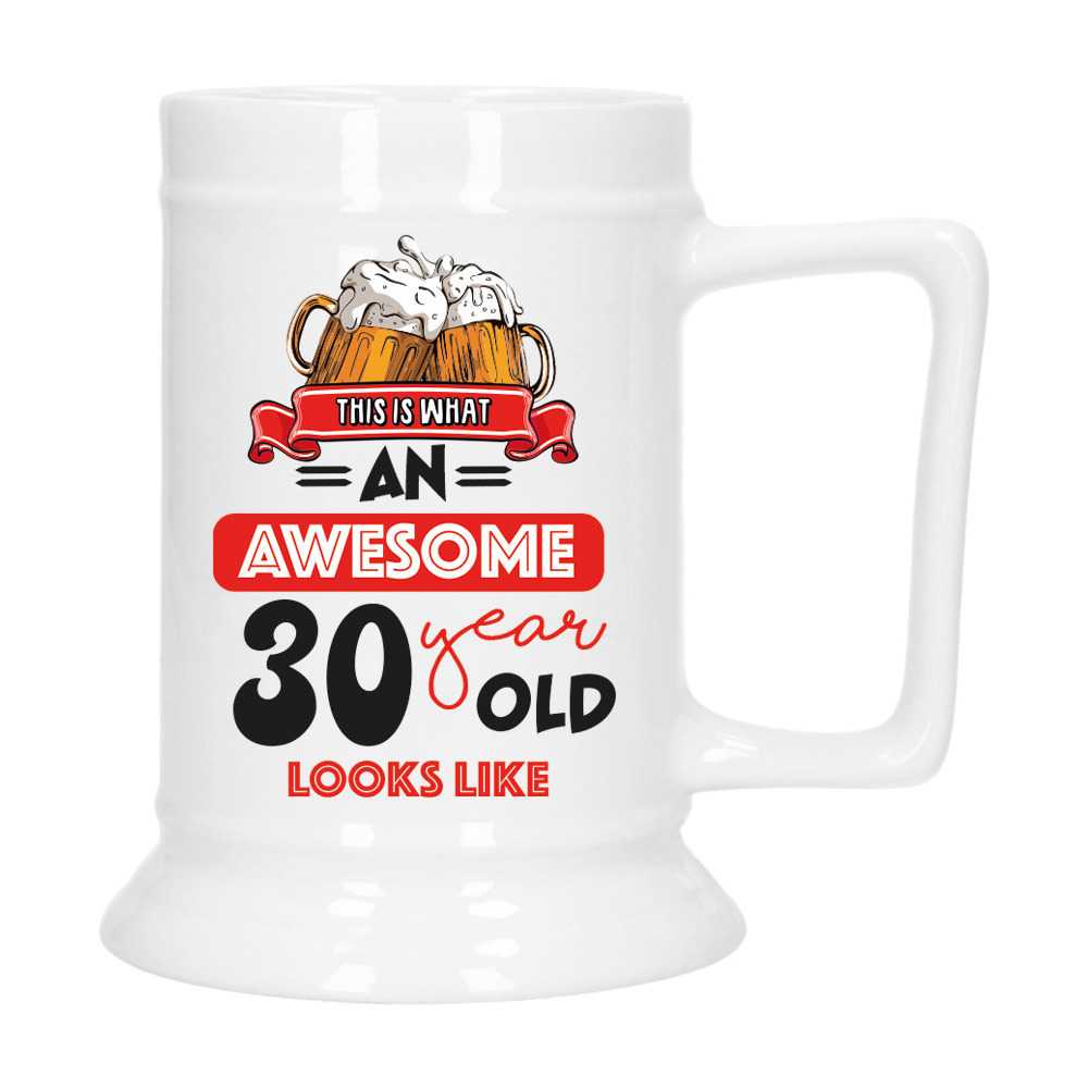 Cadeau Bierpul voor 30 jaar - rood - grappige leeftijd bierpul - keramiek - 530 ml -