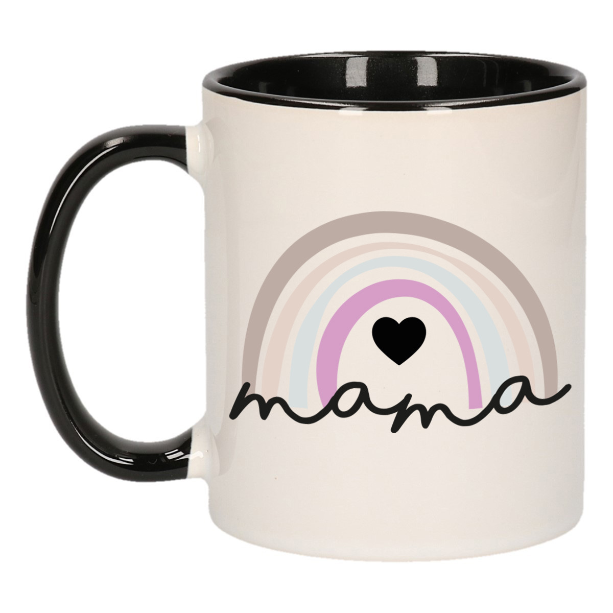 Cadeau koffie/thee mok voor mama - zwart met regenboog - pastel - keramiek - Moederdag -